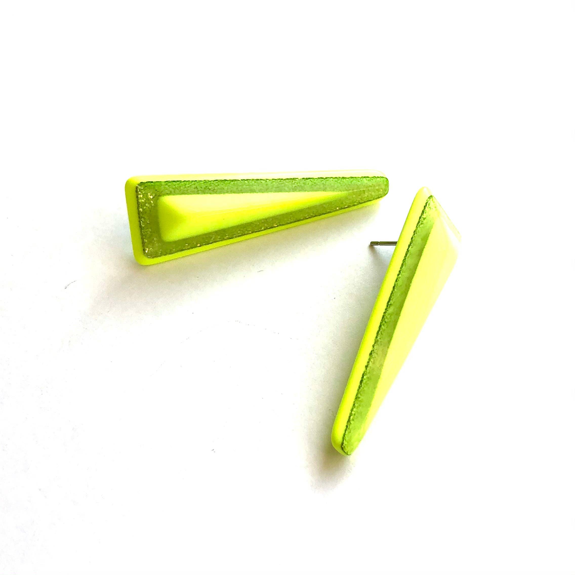 Neon Yellow Sparkle Trio Stud Earrings, photo 6 of 6