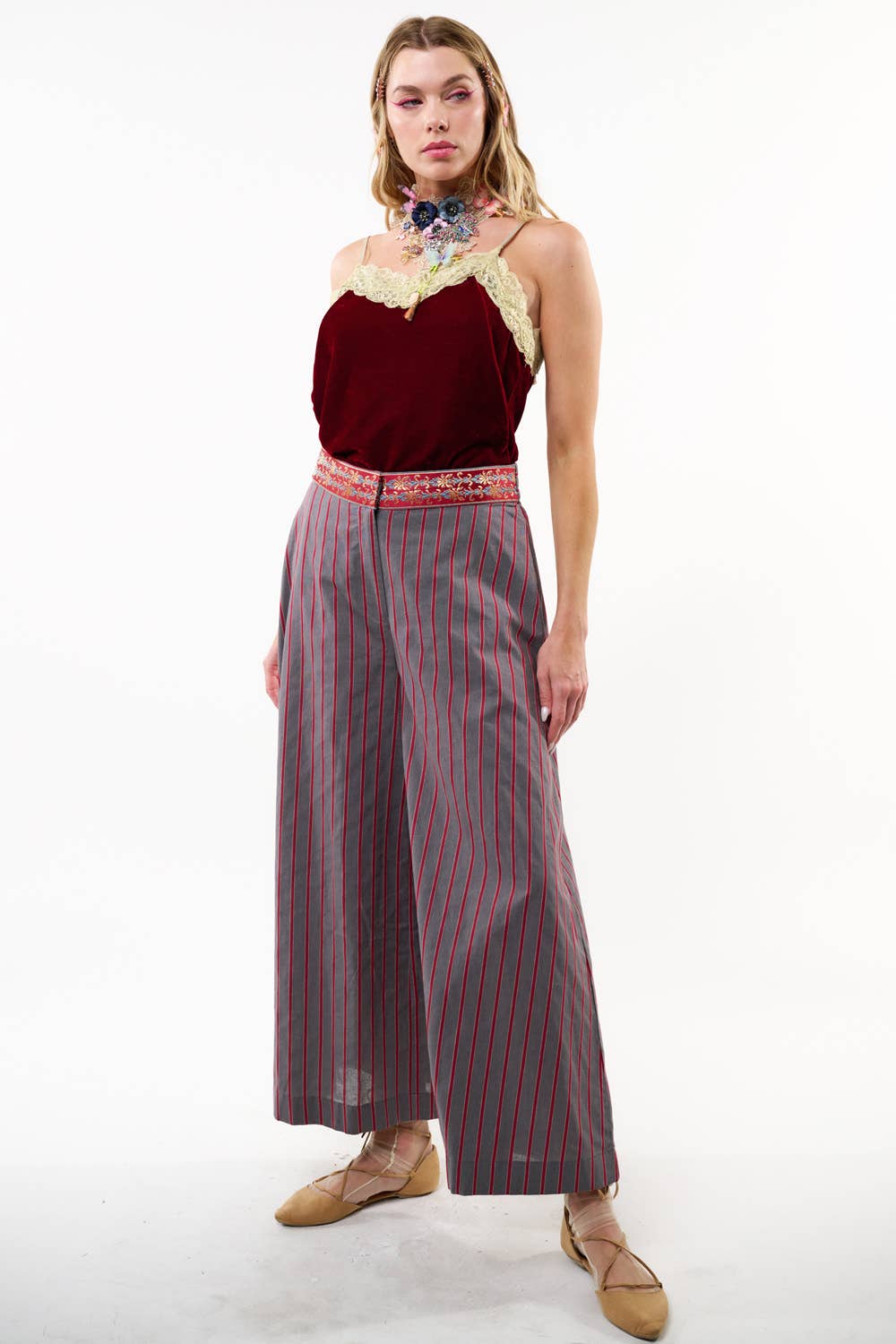 Gray | Red Stripe Wide Leg Pants, photo 6 of 8
