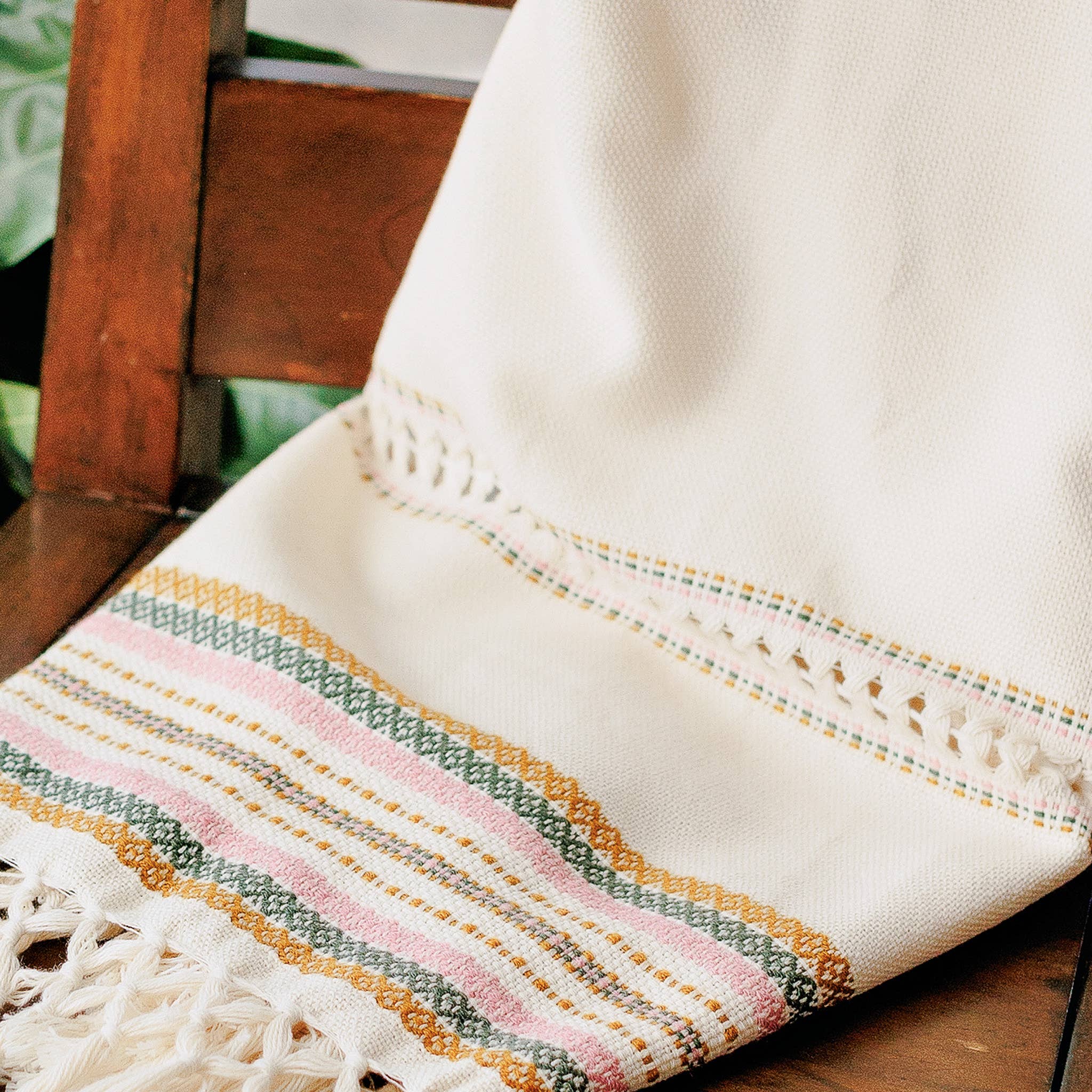 Handwoven Organic Cotton Shawl Pink, Olive and Mustard, photo 7 of 8