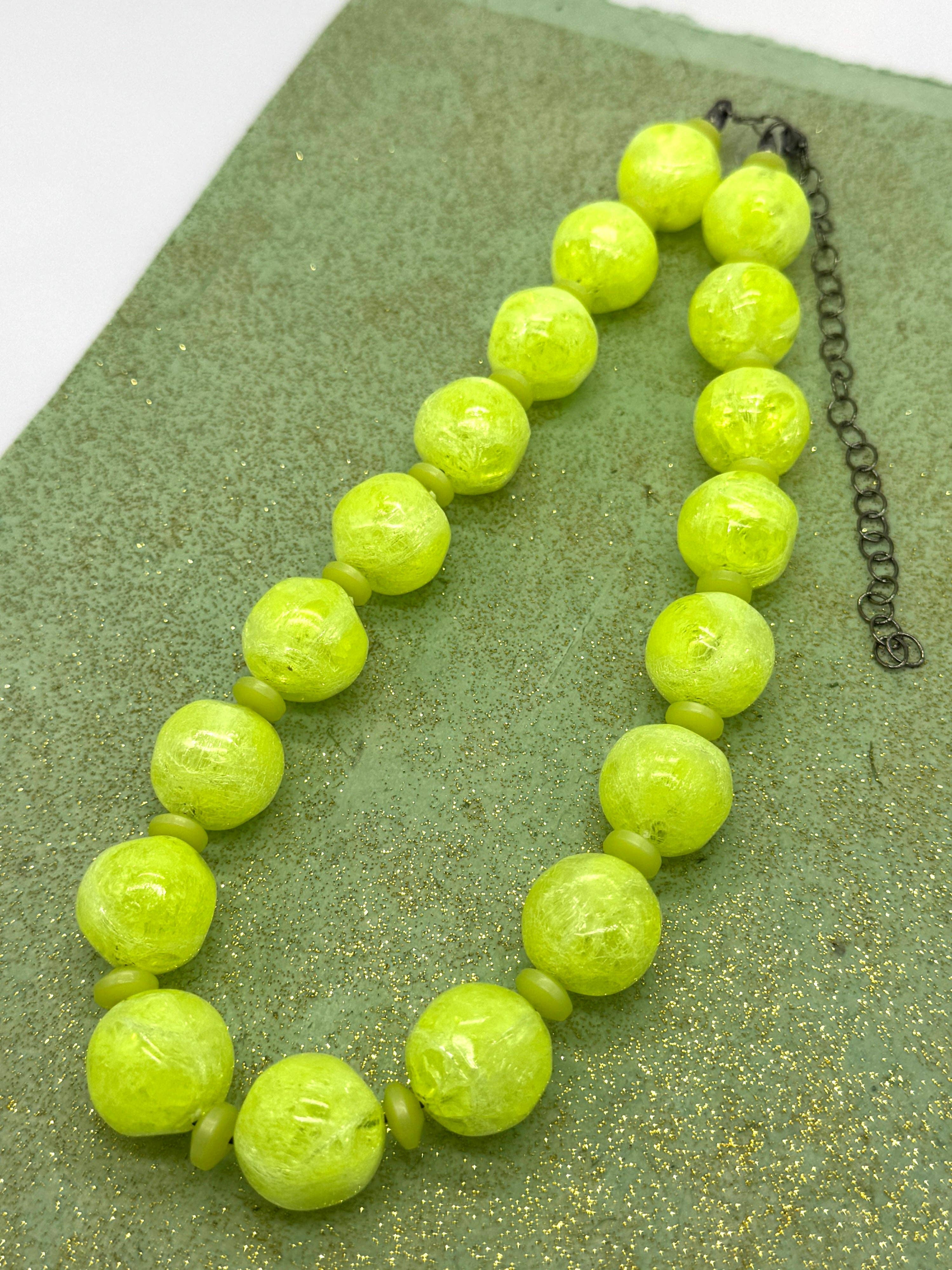 Neon Yellow Crackle Marco Necklace, photo 3 of 8