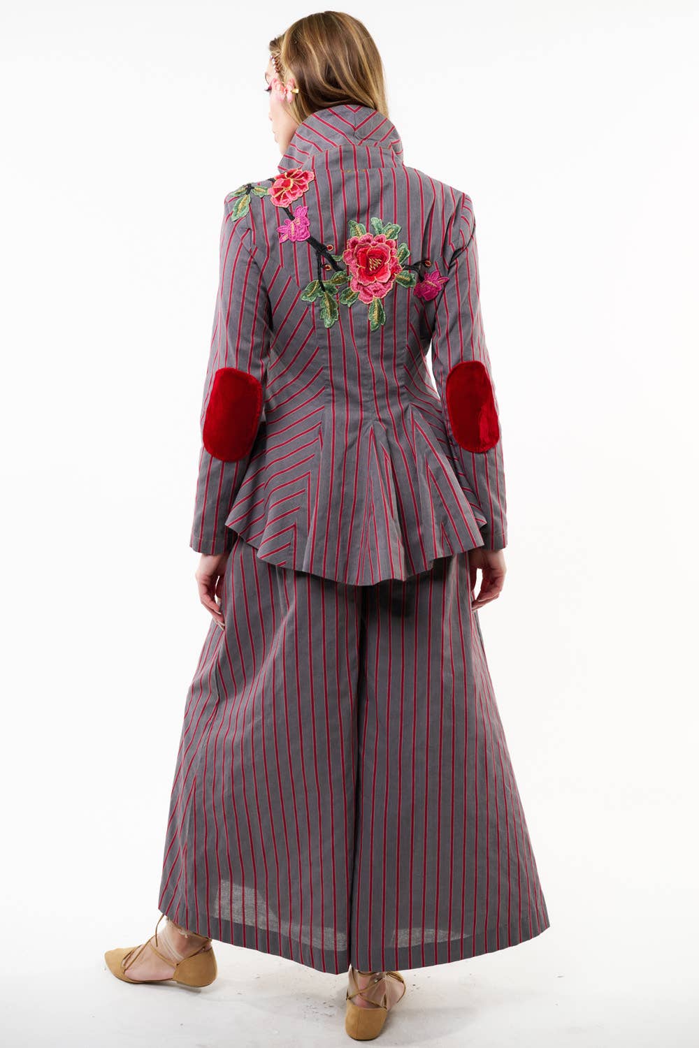 Gray | Red Stripe Wide Leg Pants, photo 3 of 8