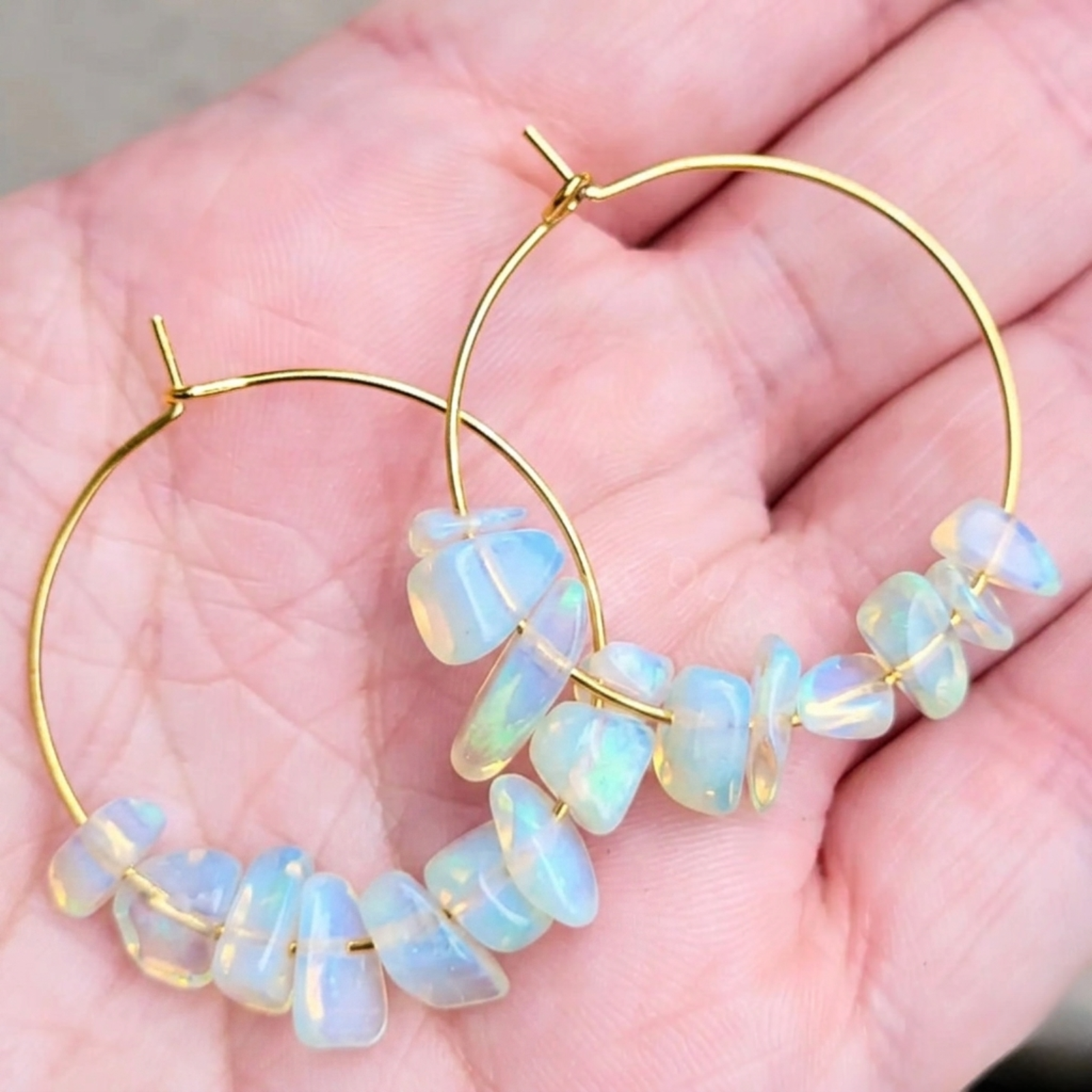 Opalite Chip Hoops– 18k Gold, photo 2 of 3