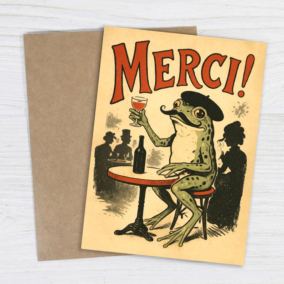 Merci! - Funny French Frog Thank You Card, photo 2 of 3