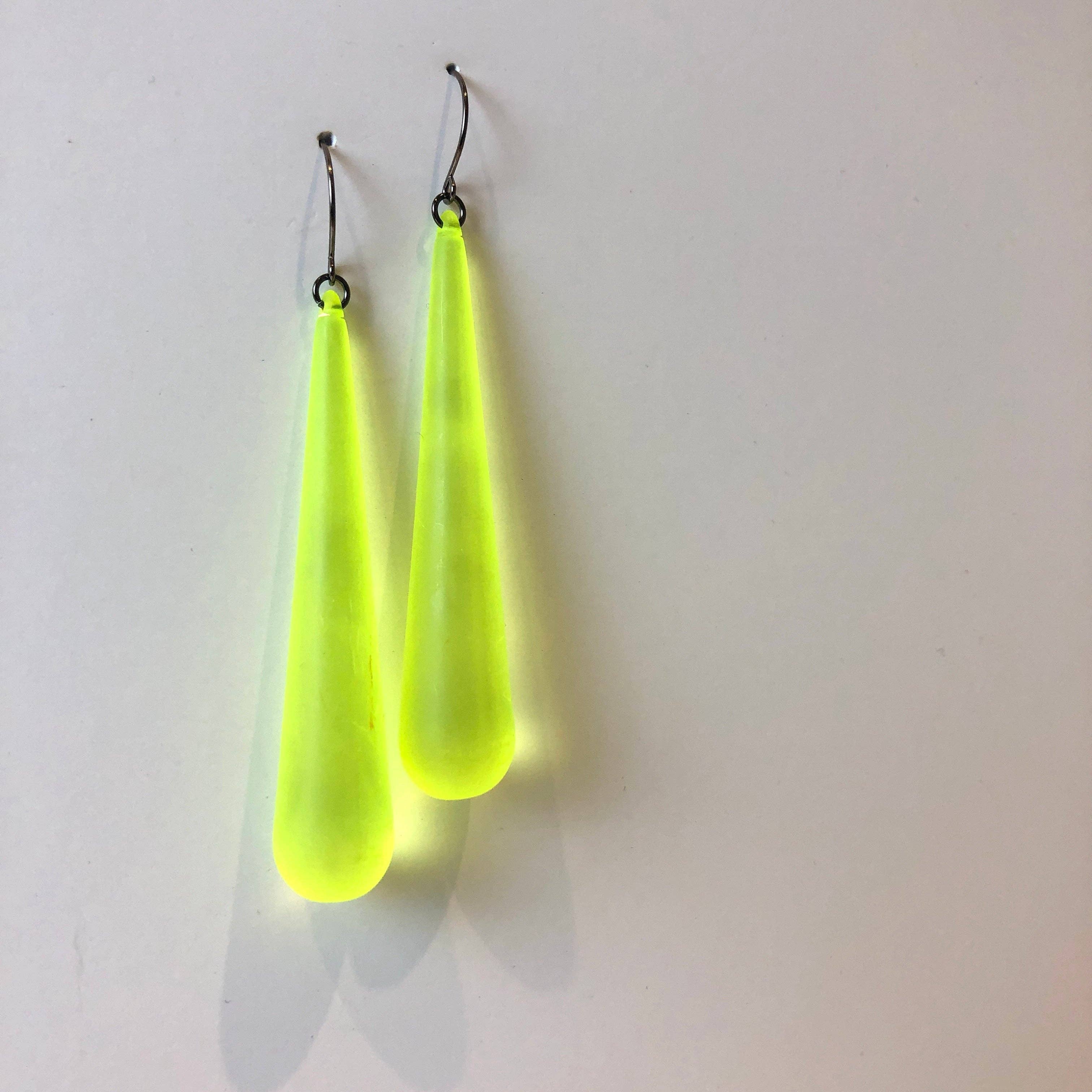 Neon Yellow Frosted Long Teardrop lucite statement earrings, photo 6 of 7