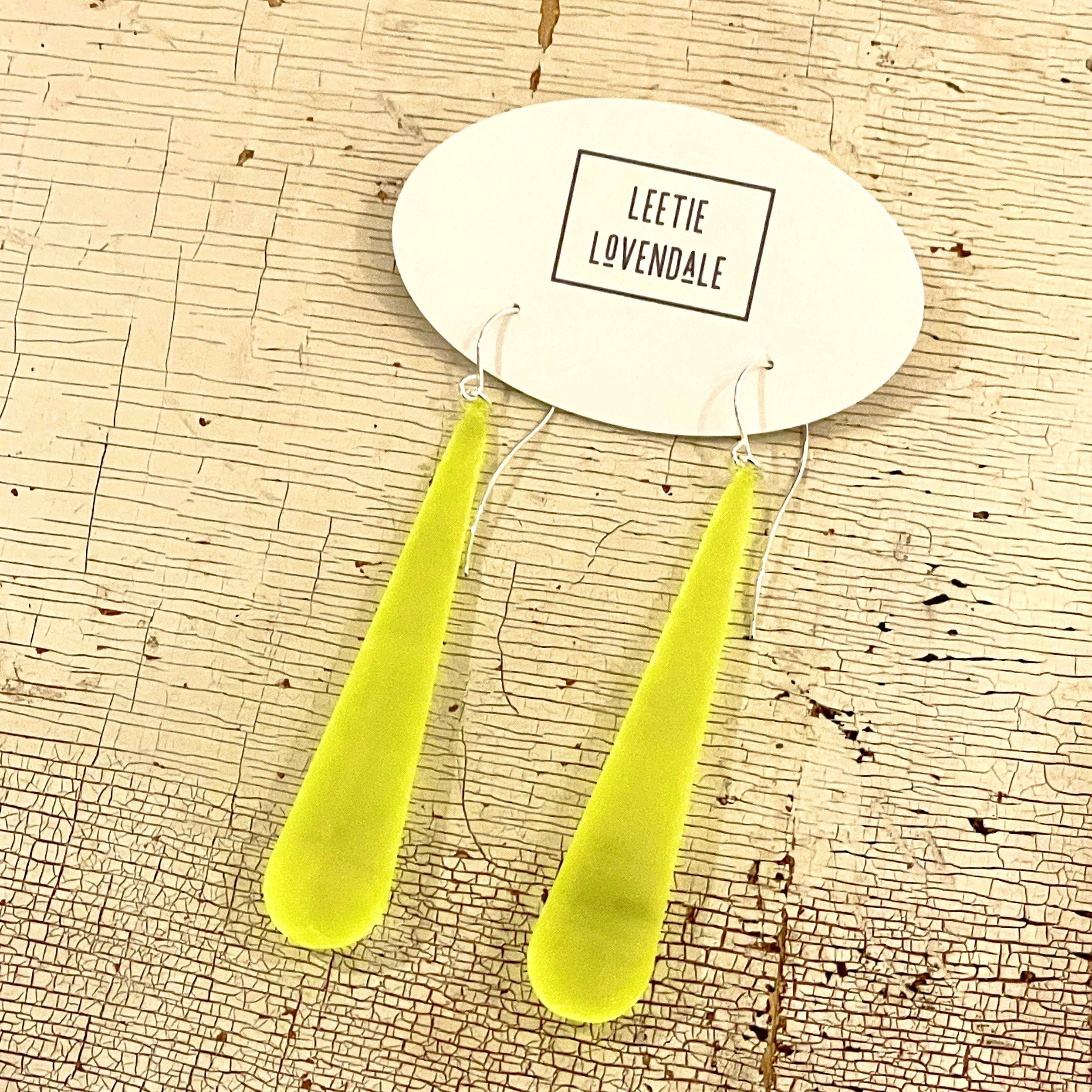 Neon Yellow Frosted Long Teardrop lucite statement earrings, photo 2 of 7