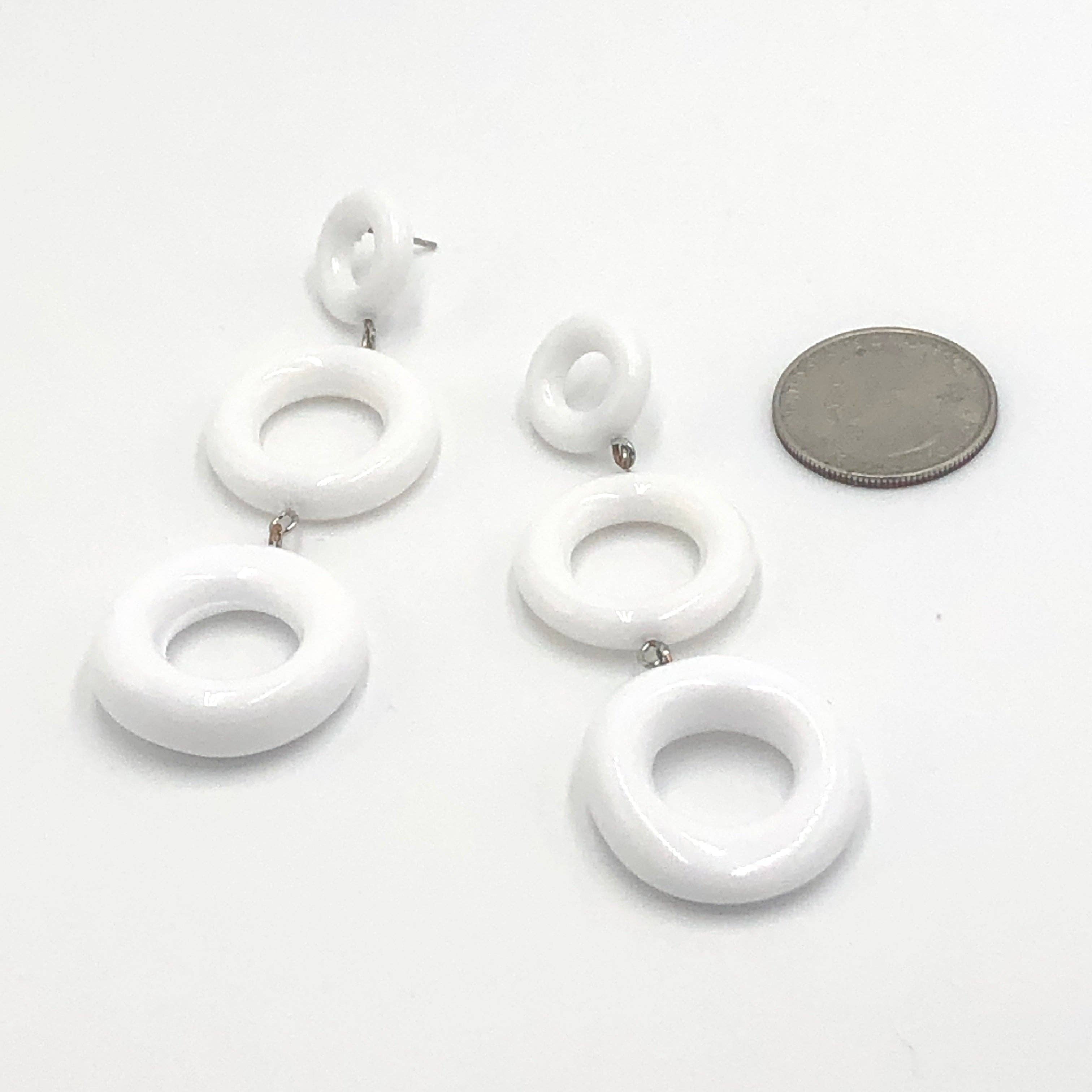 White Tri-Ring Statement Earrings, photo 3 of 5