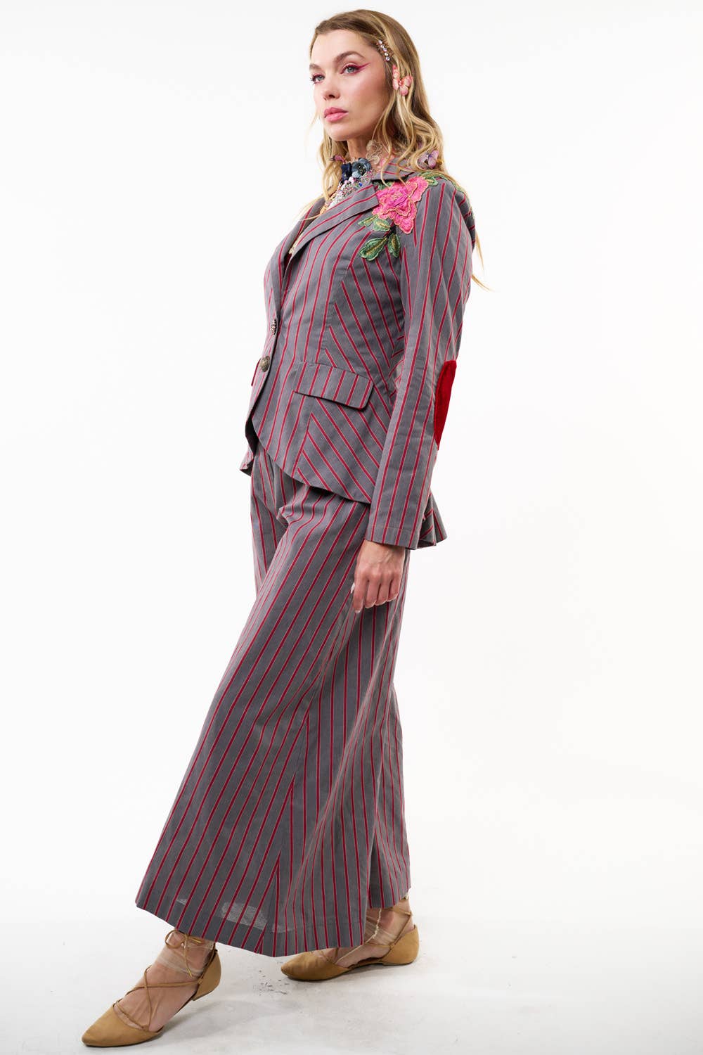 Gray | Red Stripe Wide Leg Pants, photo 4 of 8