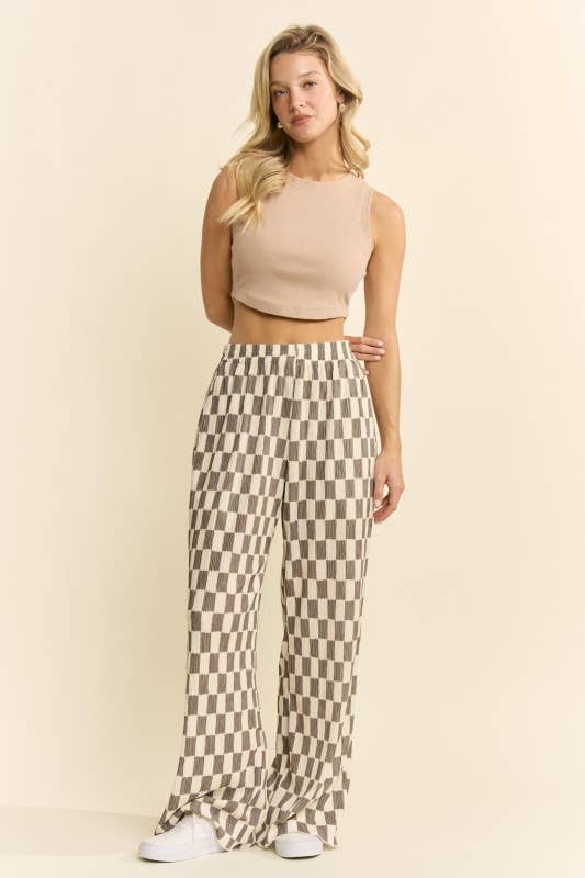 CHECKERED WIDE-LEG PANTS: OLIVE, photo 1 of 8