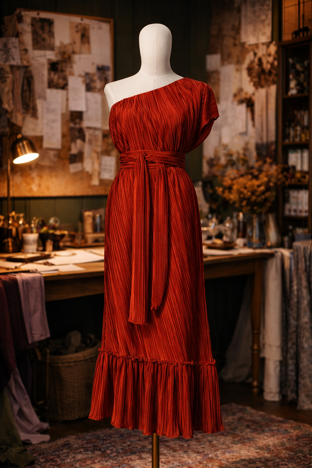 Solar Pleated One-Shoulder Dress