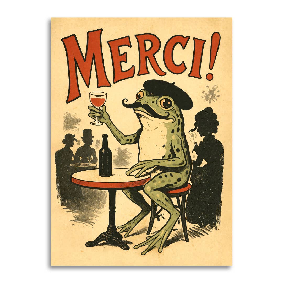 Merci! - Funny French Frog Thank You Card, photo 1 of 3