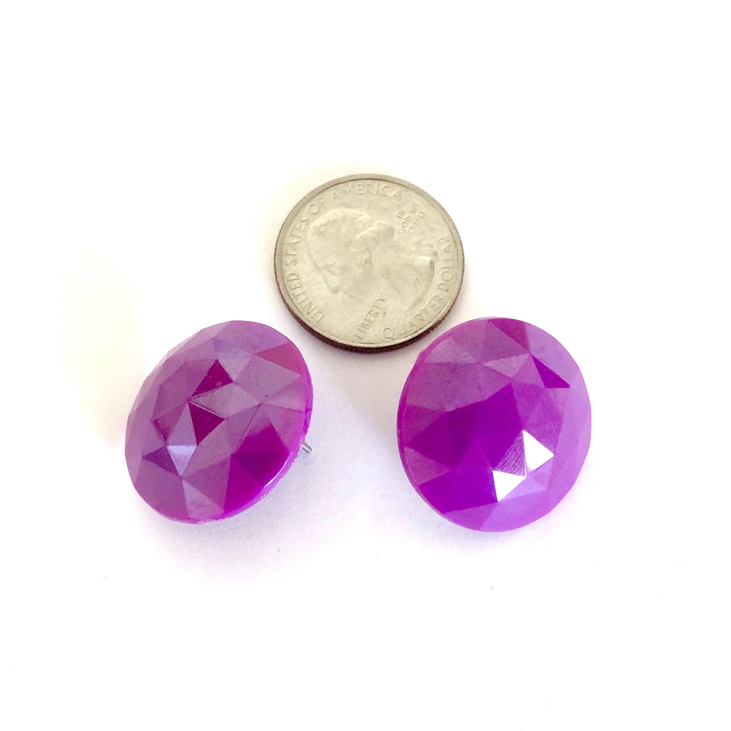 Violet Faceted Retro Button Stud Earrings, photo 3 of 7