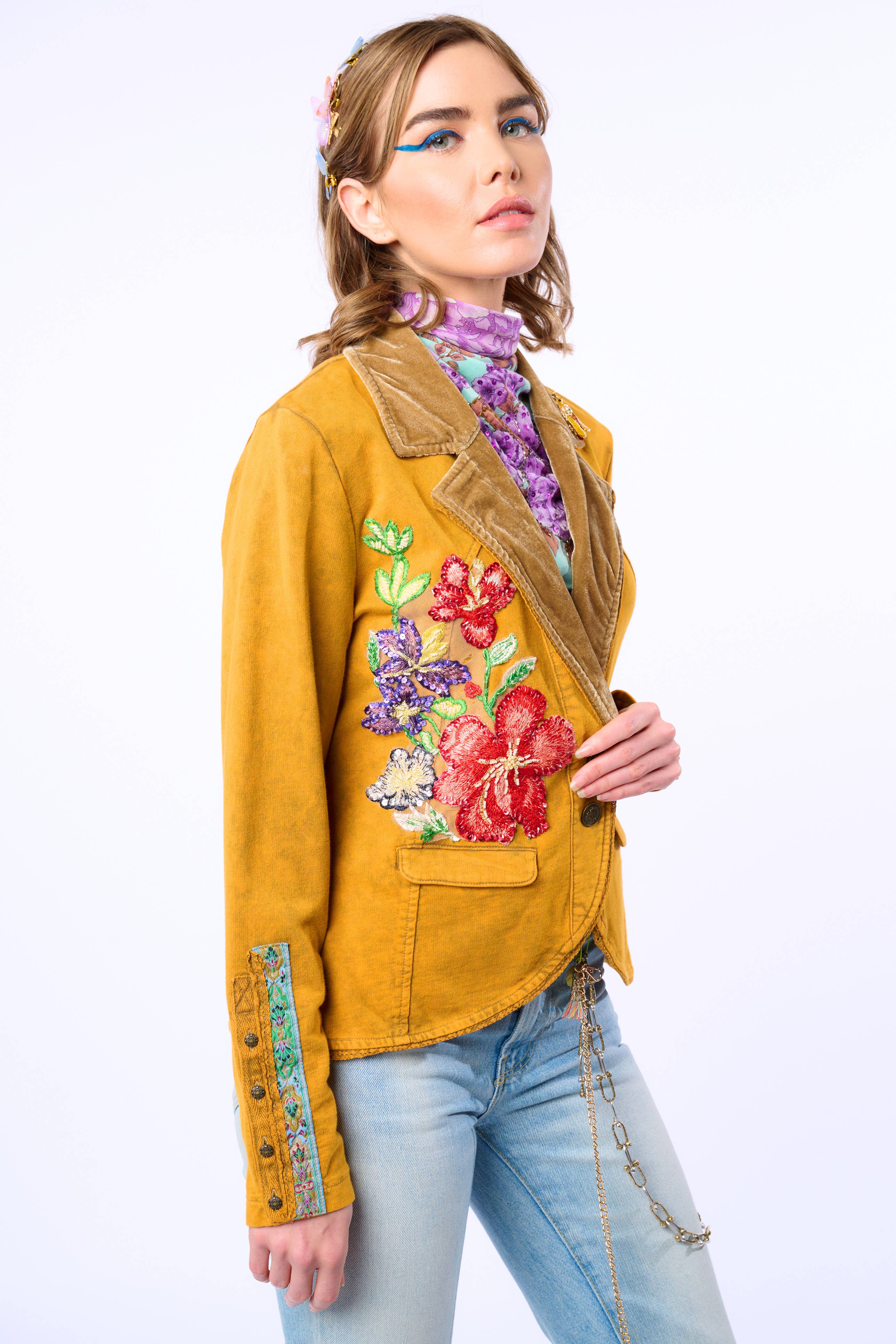 Juliet French Terry Blazer - Mustard, photo 3 of 8