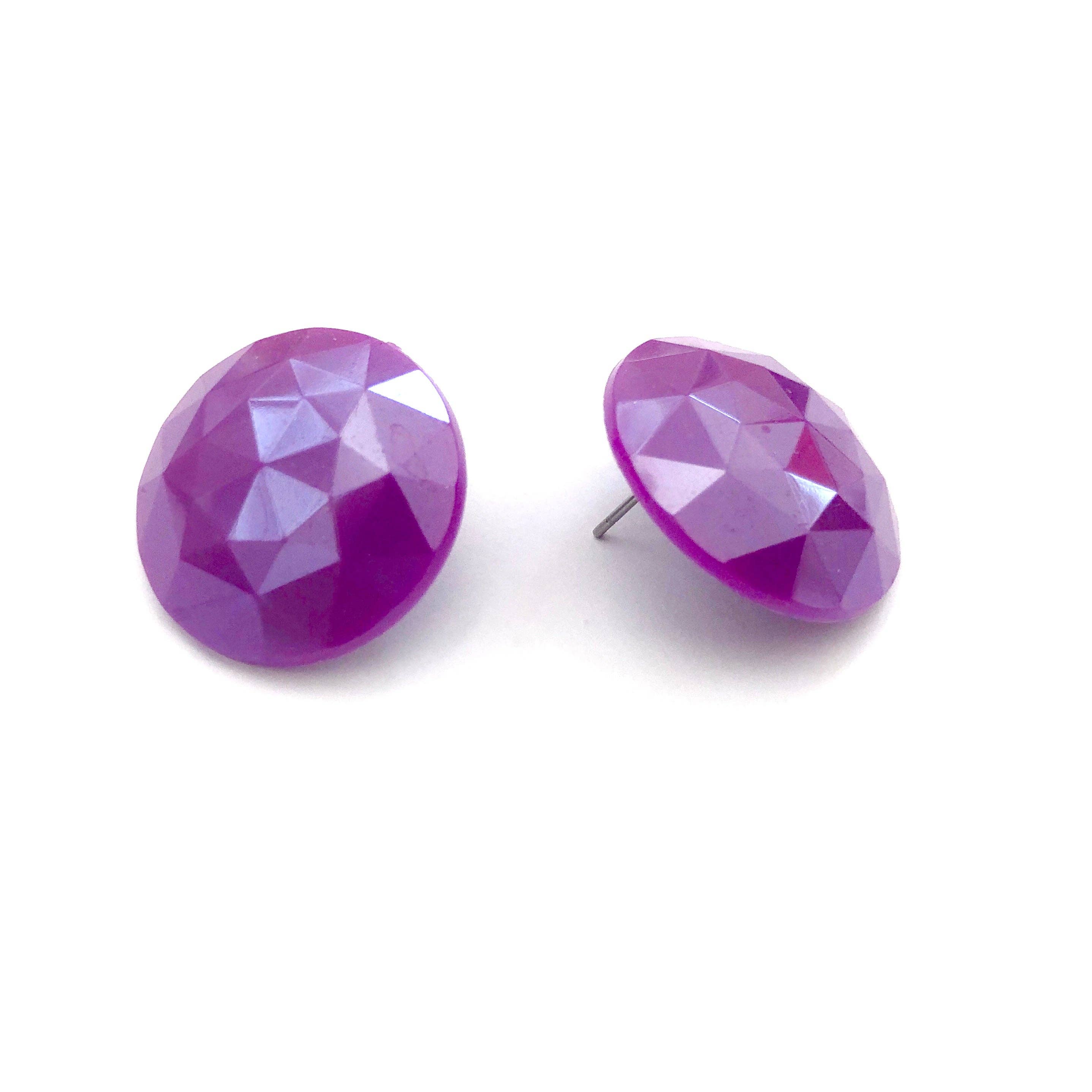 Violet Faceted Retro Button Stud Earrings, photo 6 of 7