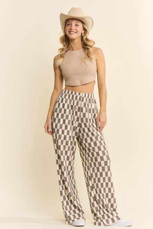 CHECKERED WIDE-LEG PANTS: OLIVE, photo 2 of 8