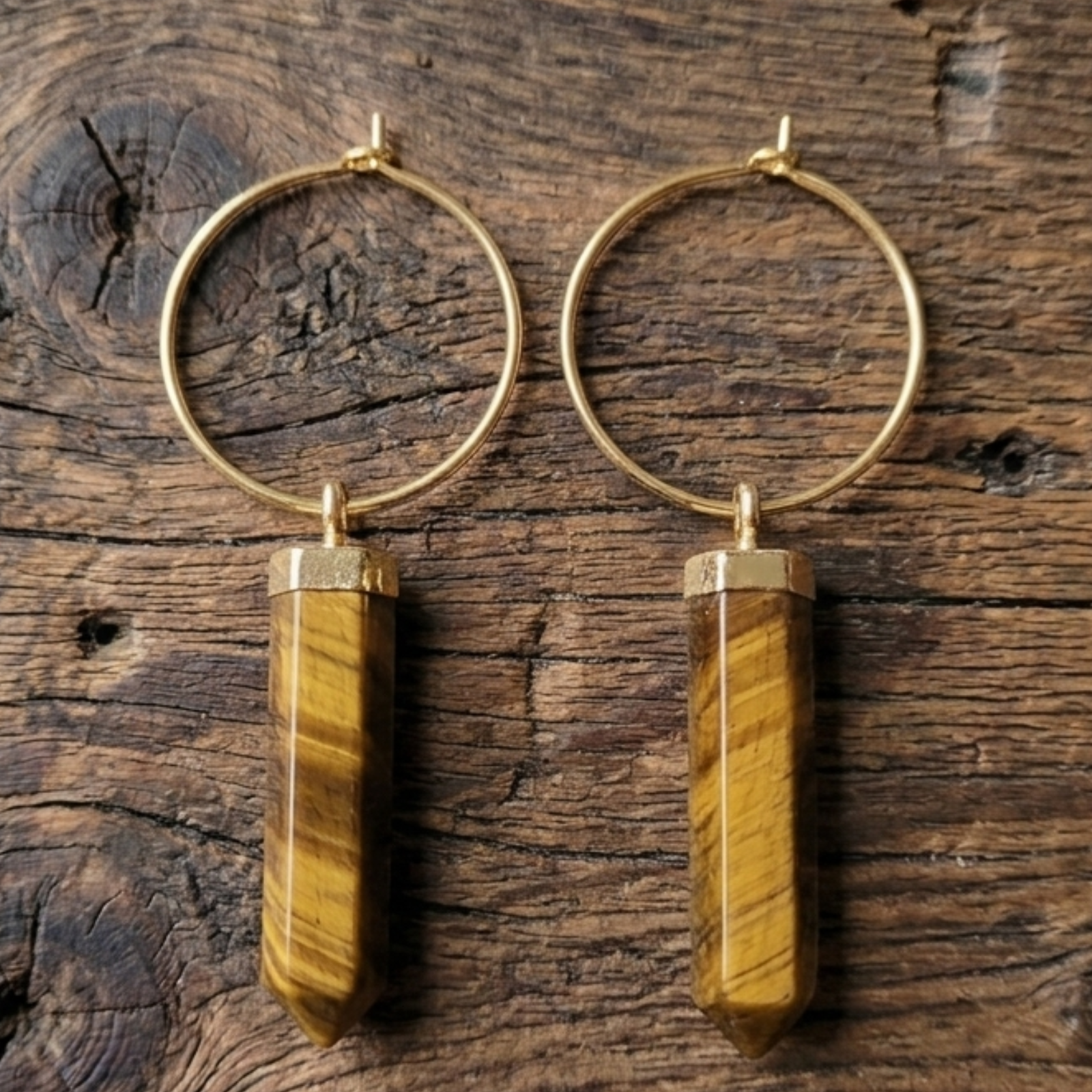 Tiger's Eye Hoops 18k Gold, photo 1 of 3