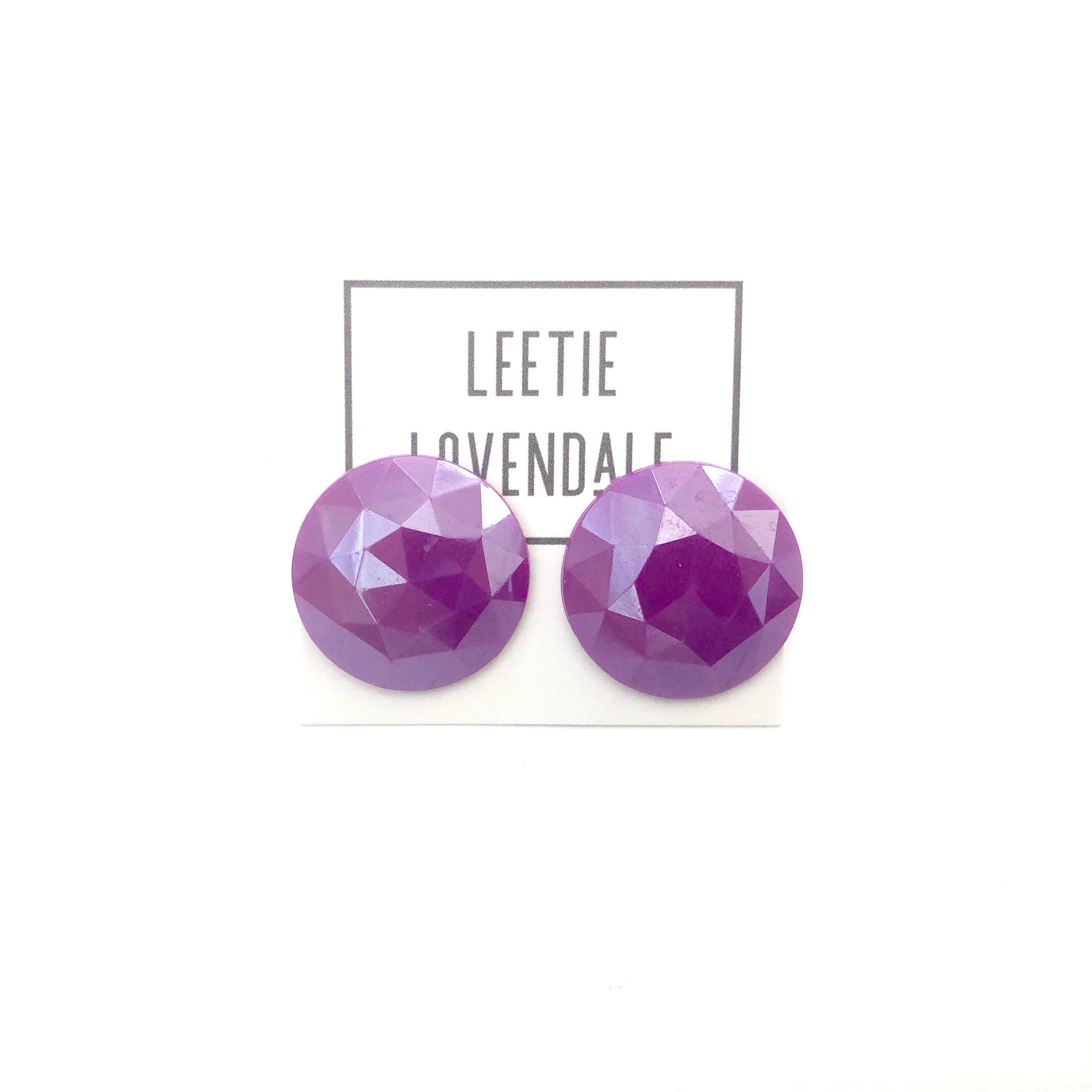 Violet Faceted Retro Button Stud Earrings, photo 5 of 7