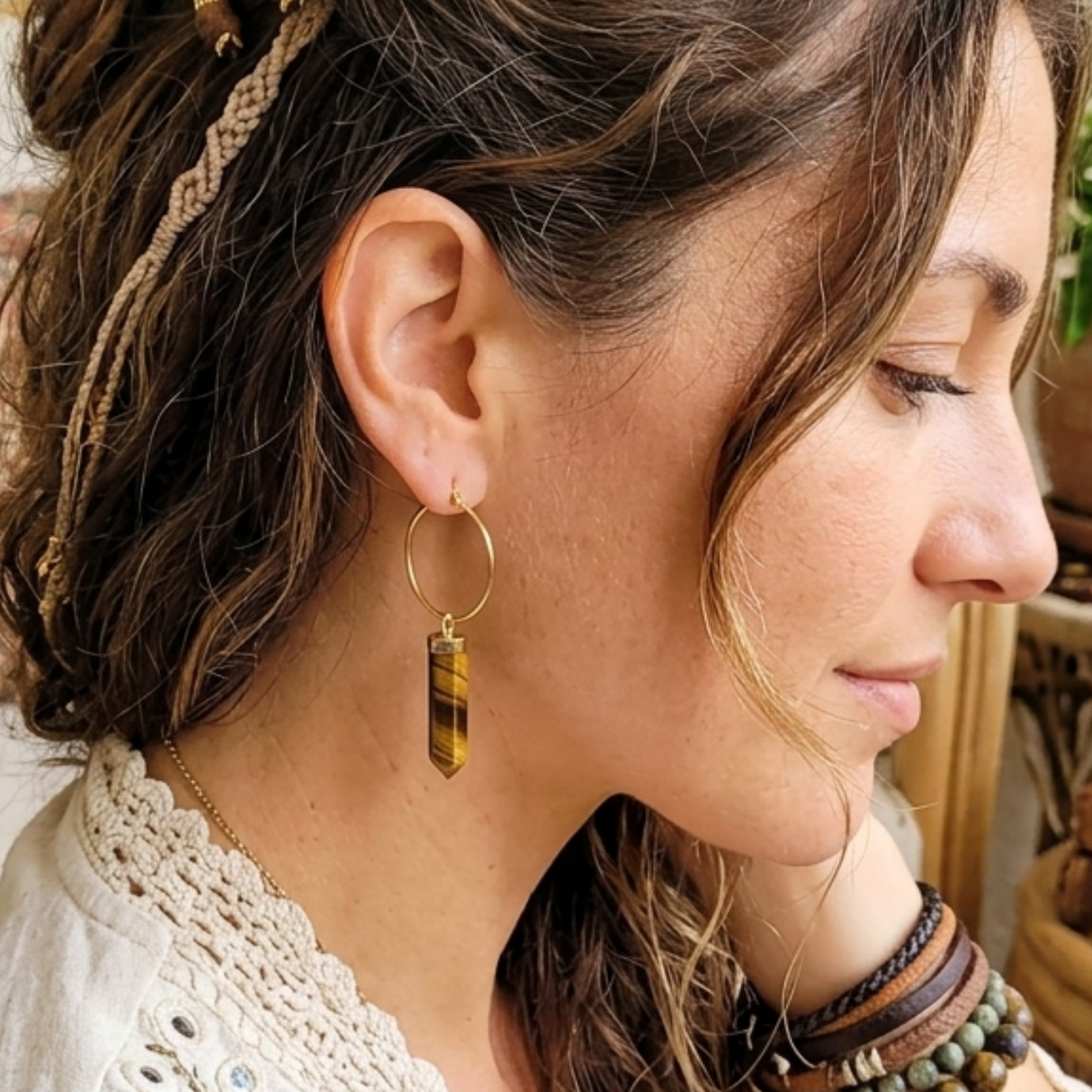 Tiger's Eye Hoops 18k Gold, photo 2 of 3