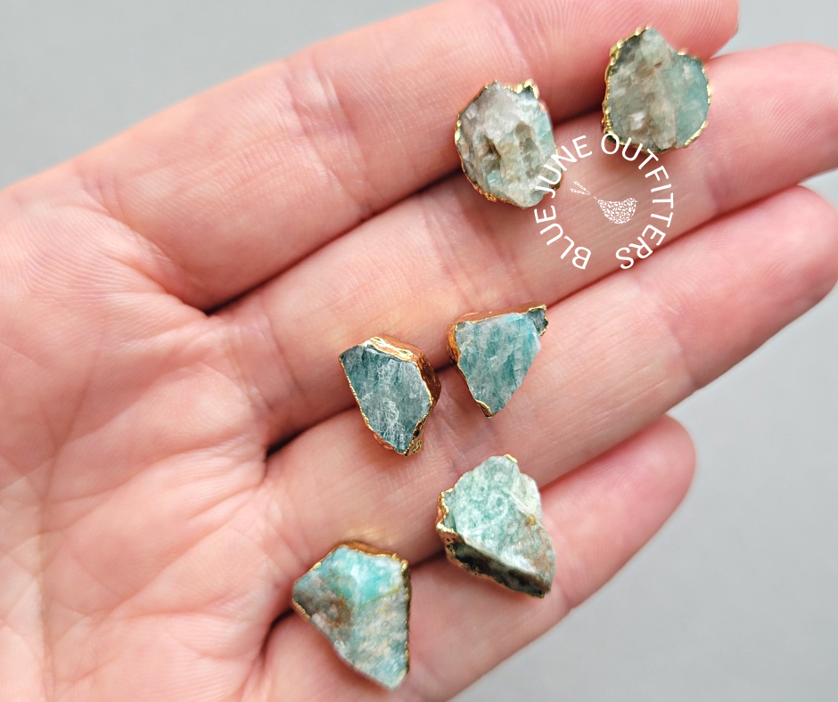 Raw Amazonite & 18k Gold Studs, photo 4 of 4