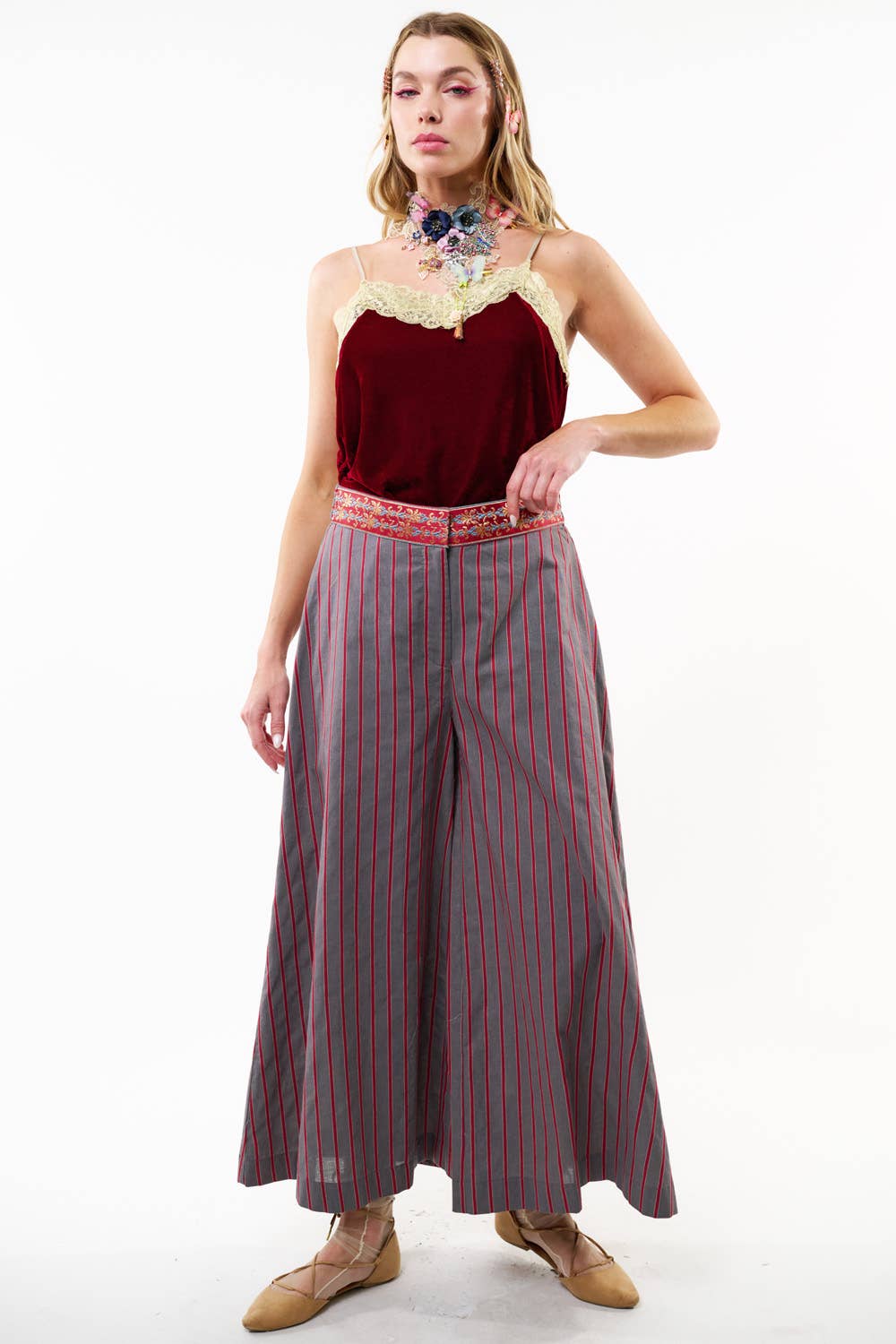 Gray | Red Stripe Wide Leg Pants, photo 5 of 8