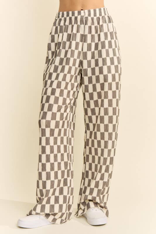CHECKERED WIDE-LEG PANTS: OLIVE, photo 8 of 8
