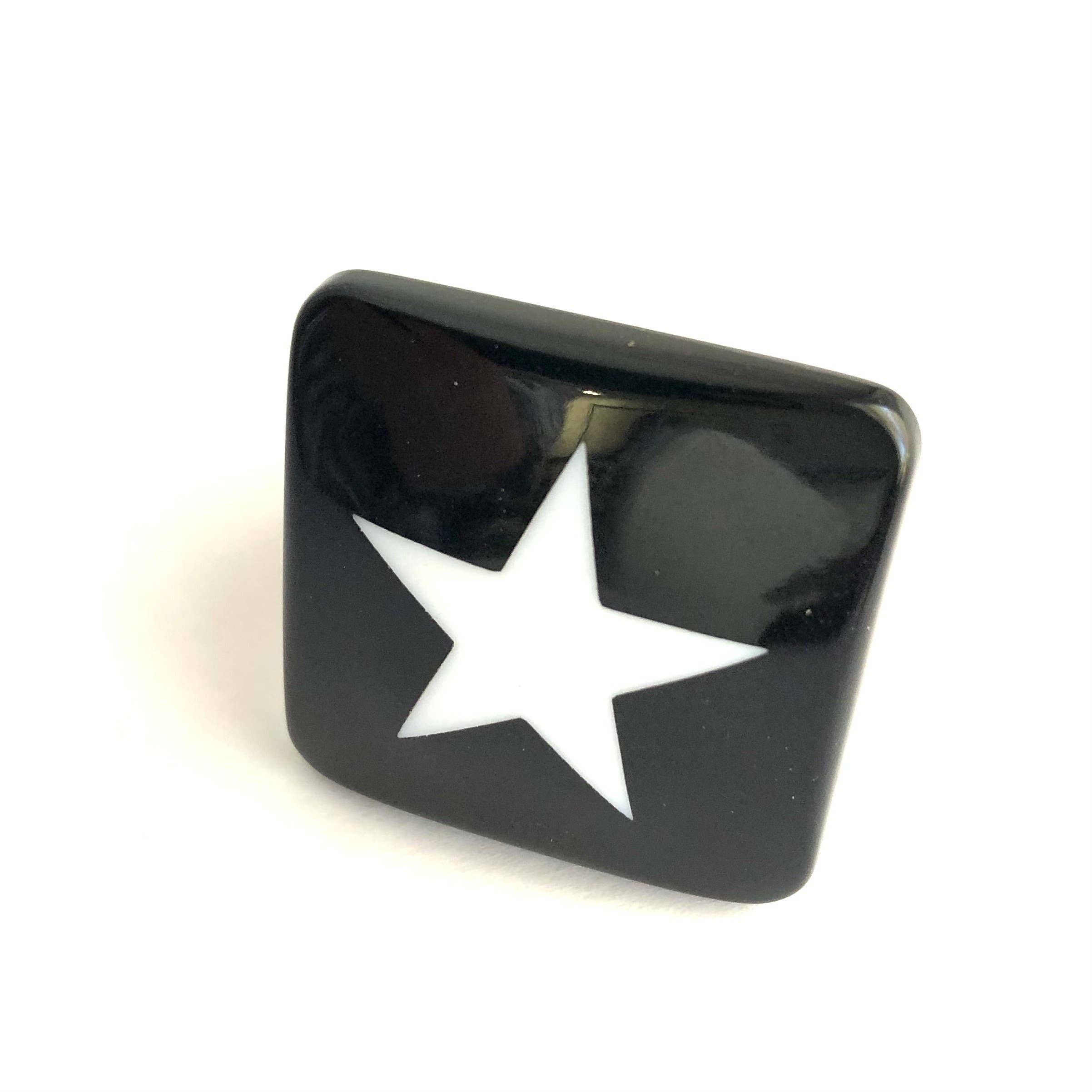 Black & White Star Lucite Silver Cocktail Ring, photo 4 of 5