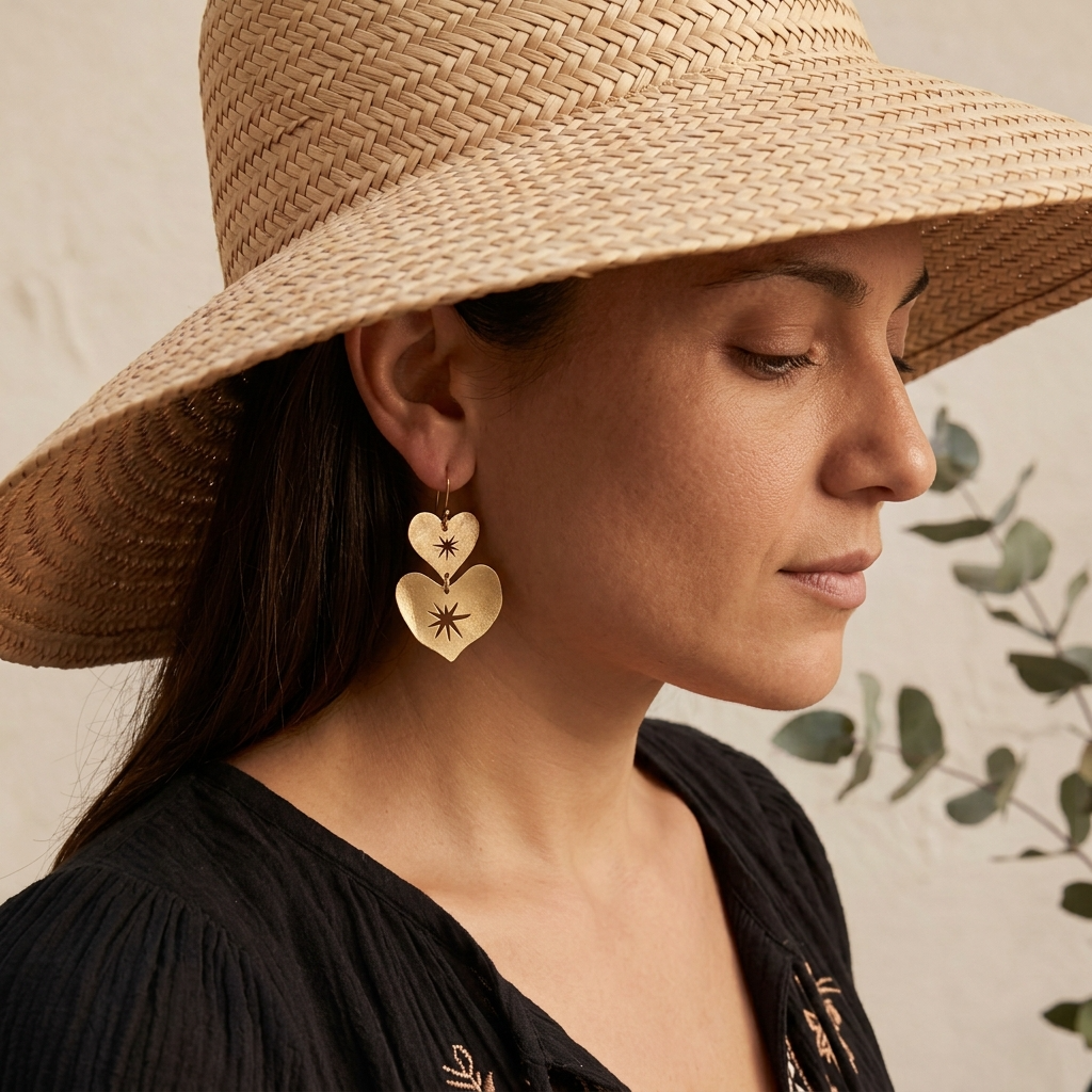 brass heart earrings, photo 2 of 6