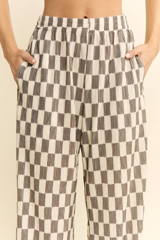 CHECKERED WIDE-LEG PANTS: OLIVE, photo 3 of 8