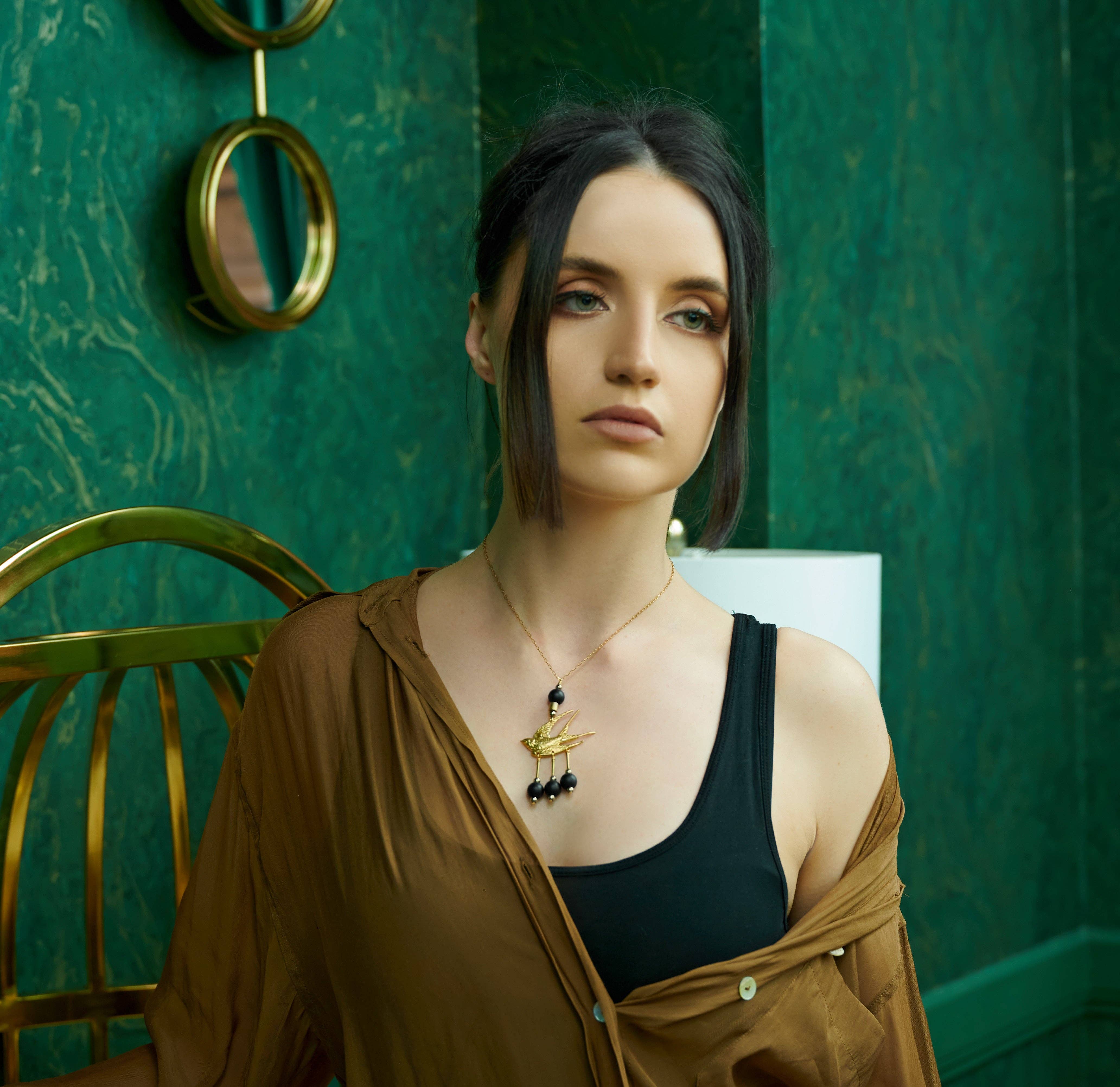 The Talia Necklace - Brass Bird Statement Necklace, photo 3 of 8