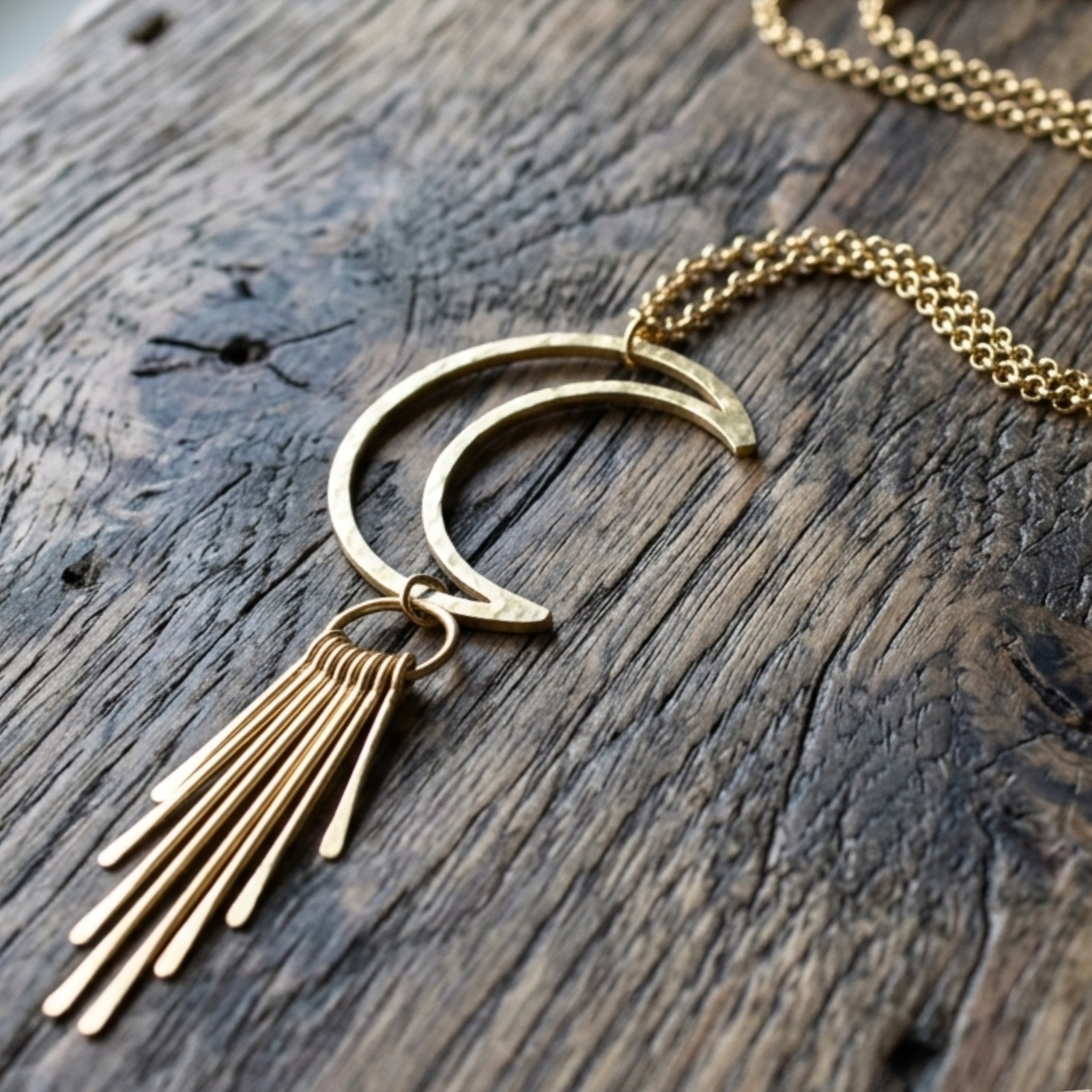 Raw Brass Crescent Moon & Spike Fringe, photo 1 of 2