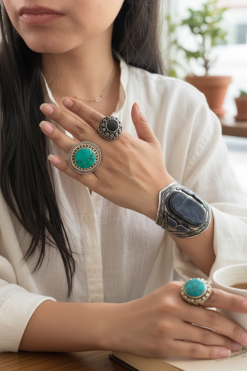 Lapis and Turquoise Stone Tribal Cuff, photo 4 of 4