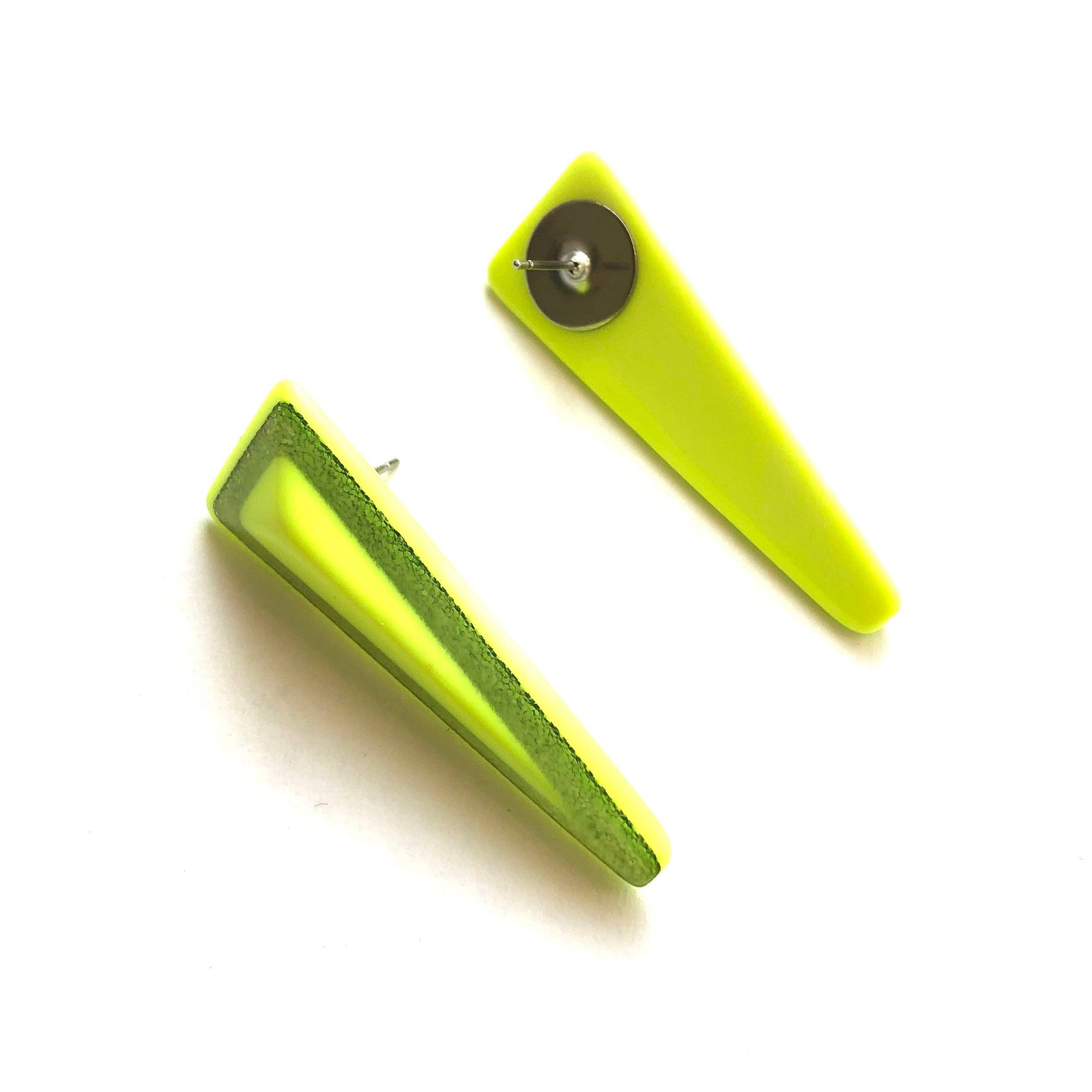 Neon Yellow Sparkle Trio Stud Earrings, photo 5 of 6