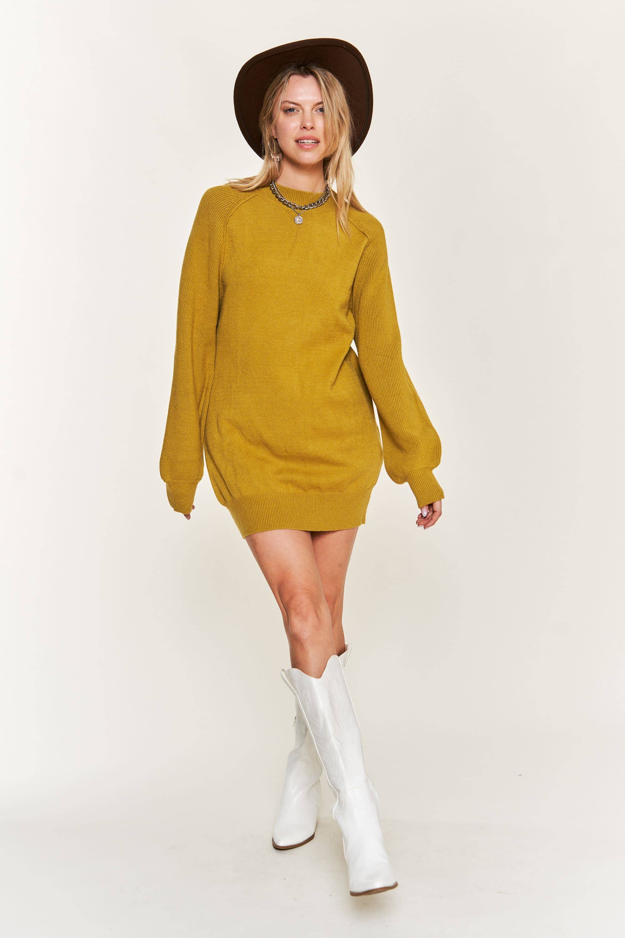 Mock neck Sweater Dress Chartreuse, photo 1 of 8