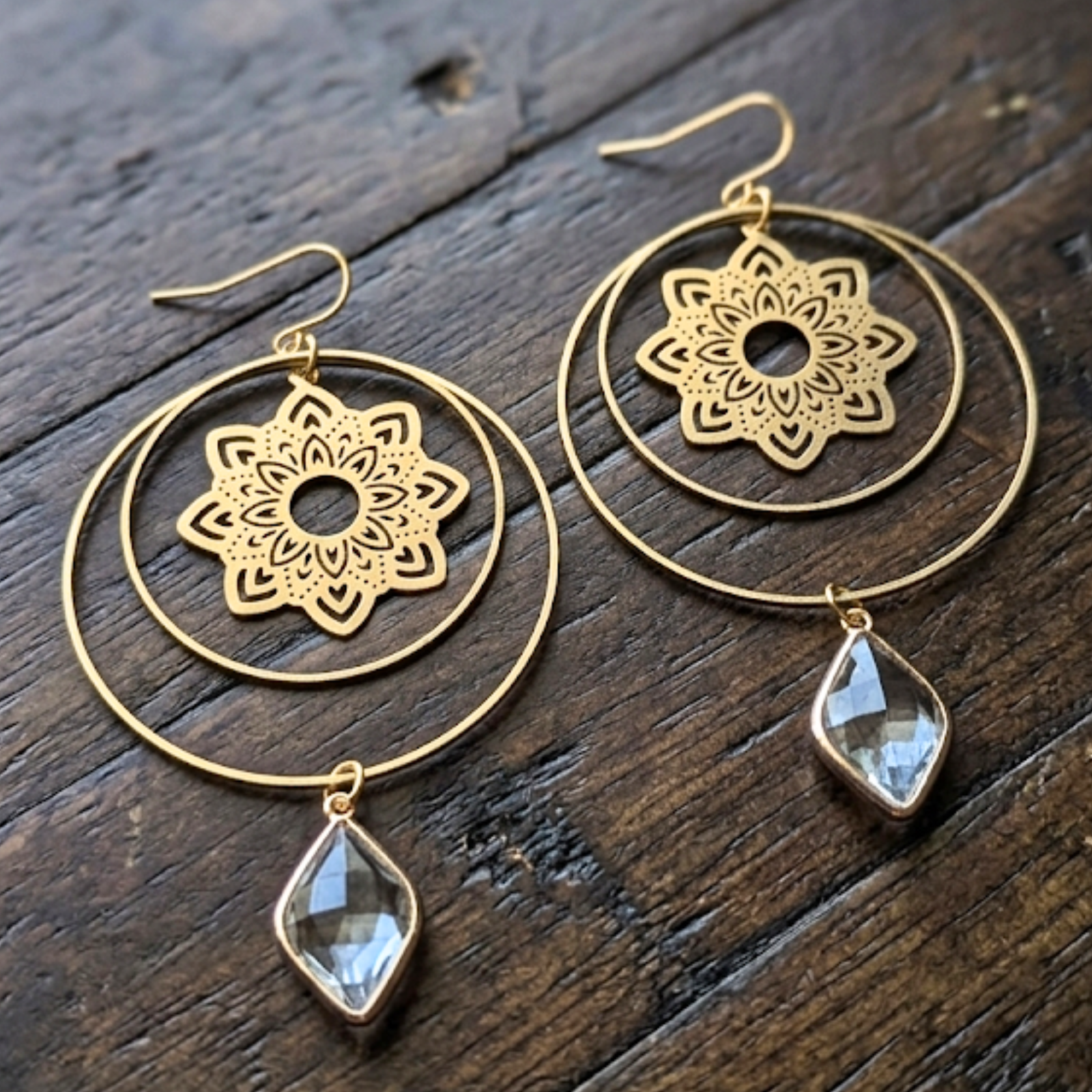 Mandala Hoops w/Glass Crystals, photo 1 of 2