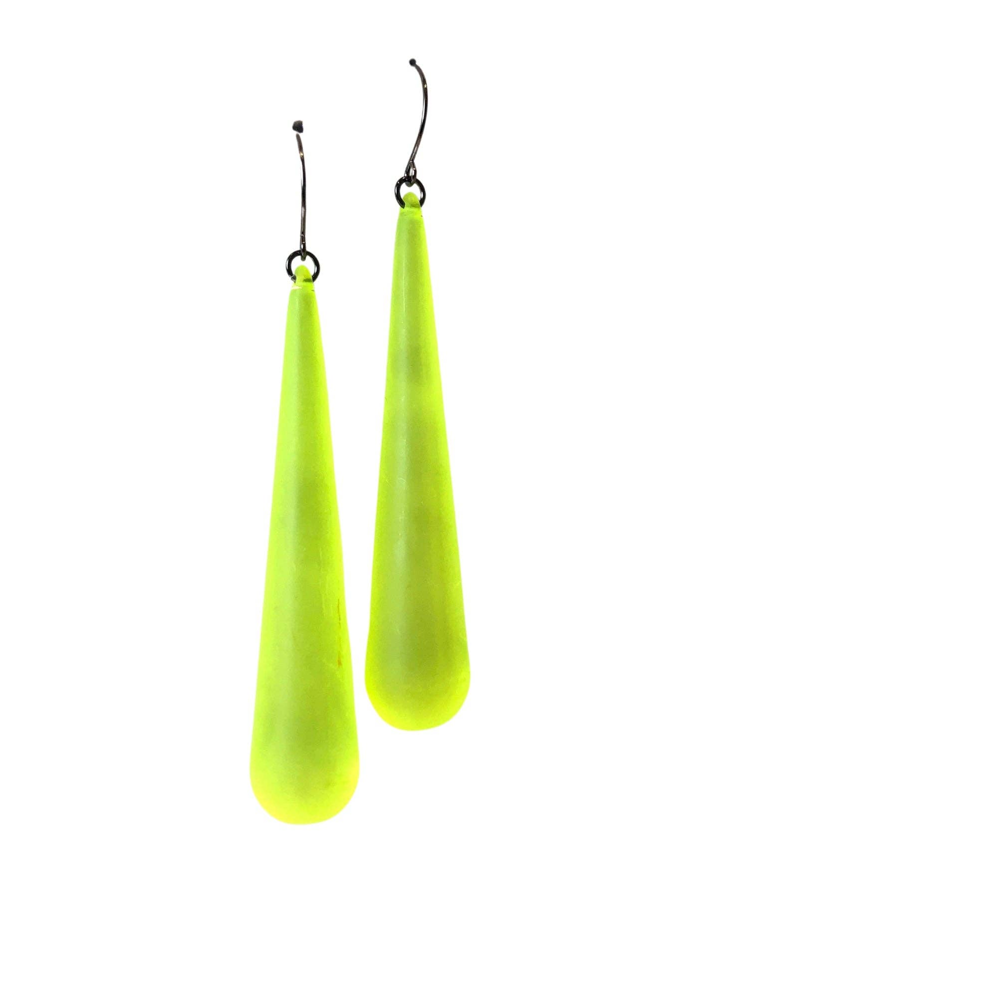 Neon Yellow Frosted Long Teardrop lucite statement earrings, photo 7 of 7