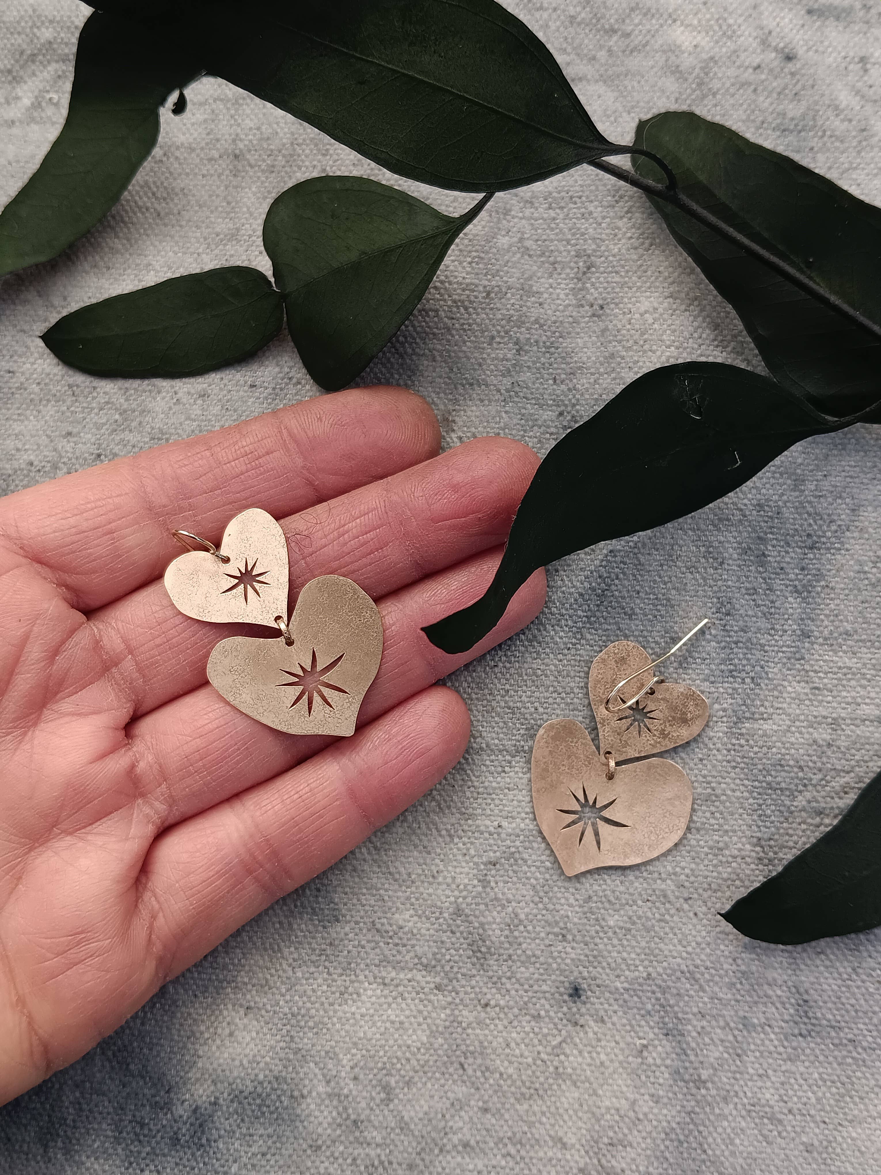 brass heart earrings, photo 3 of 6