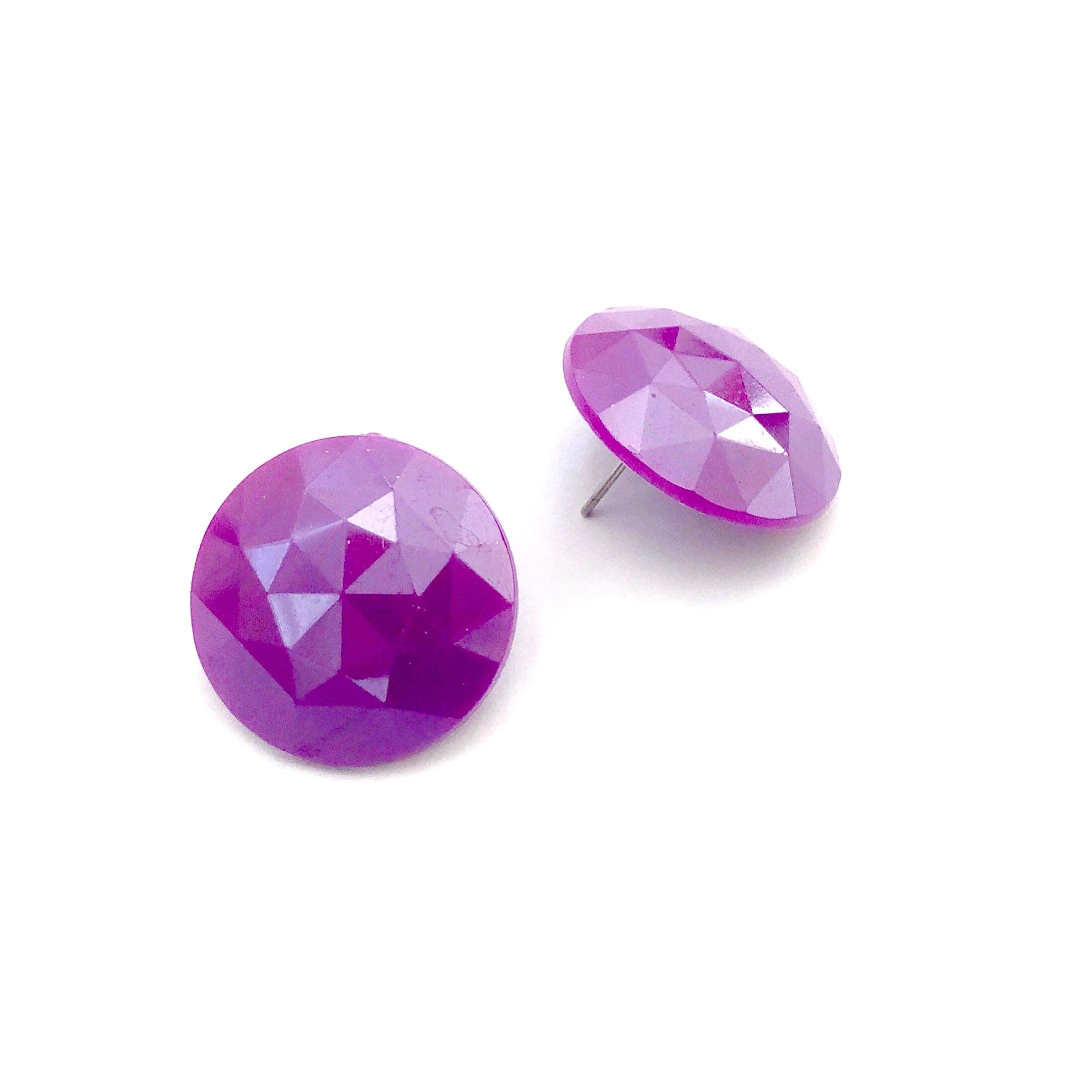 Violet Faceted Retro Button Stud Earrings, photo 1 of 7