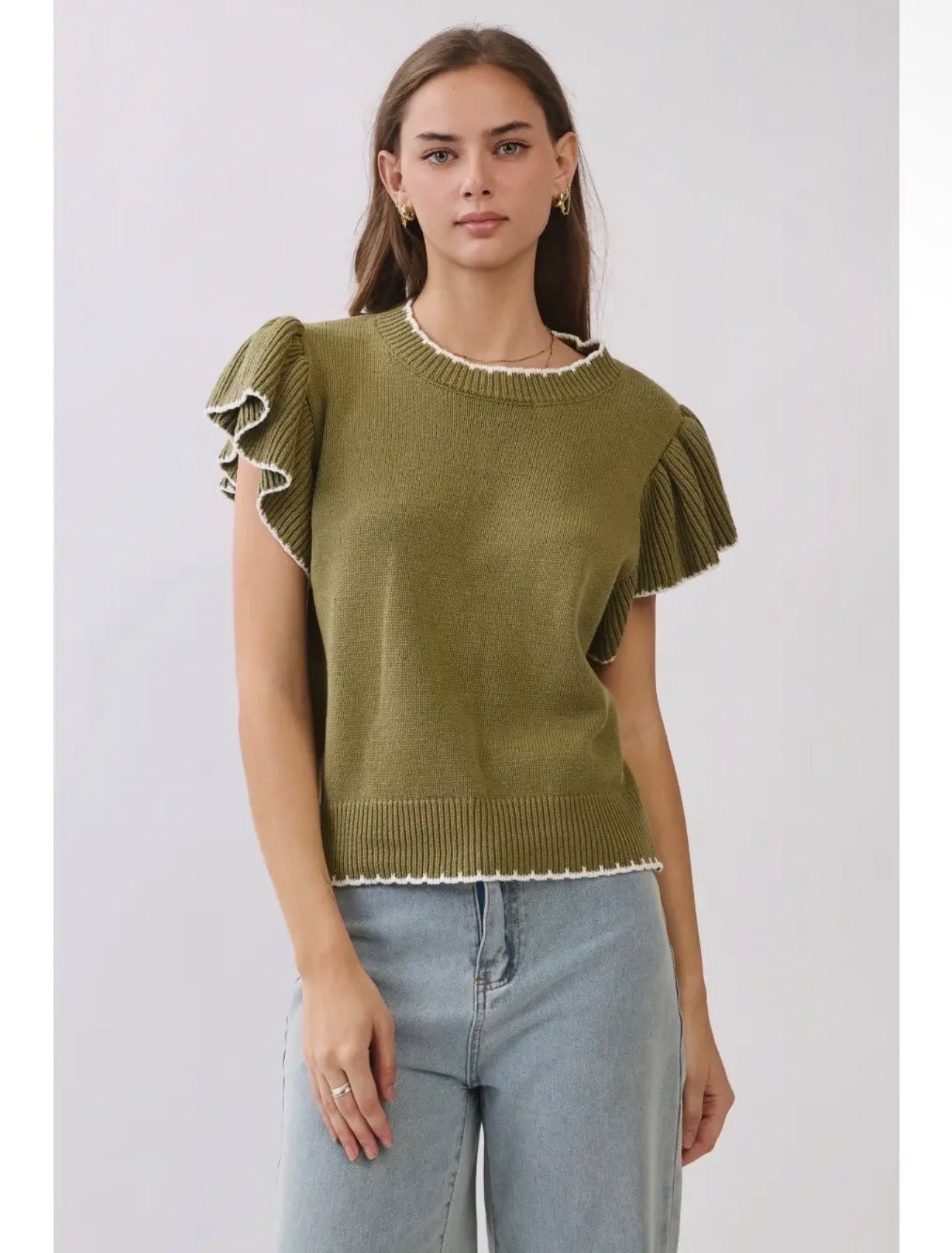 Knit Top w/Ruffle Sleeves - Pistachio, photo 1 of 2