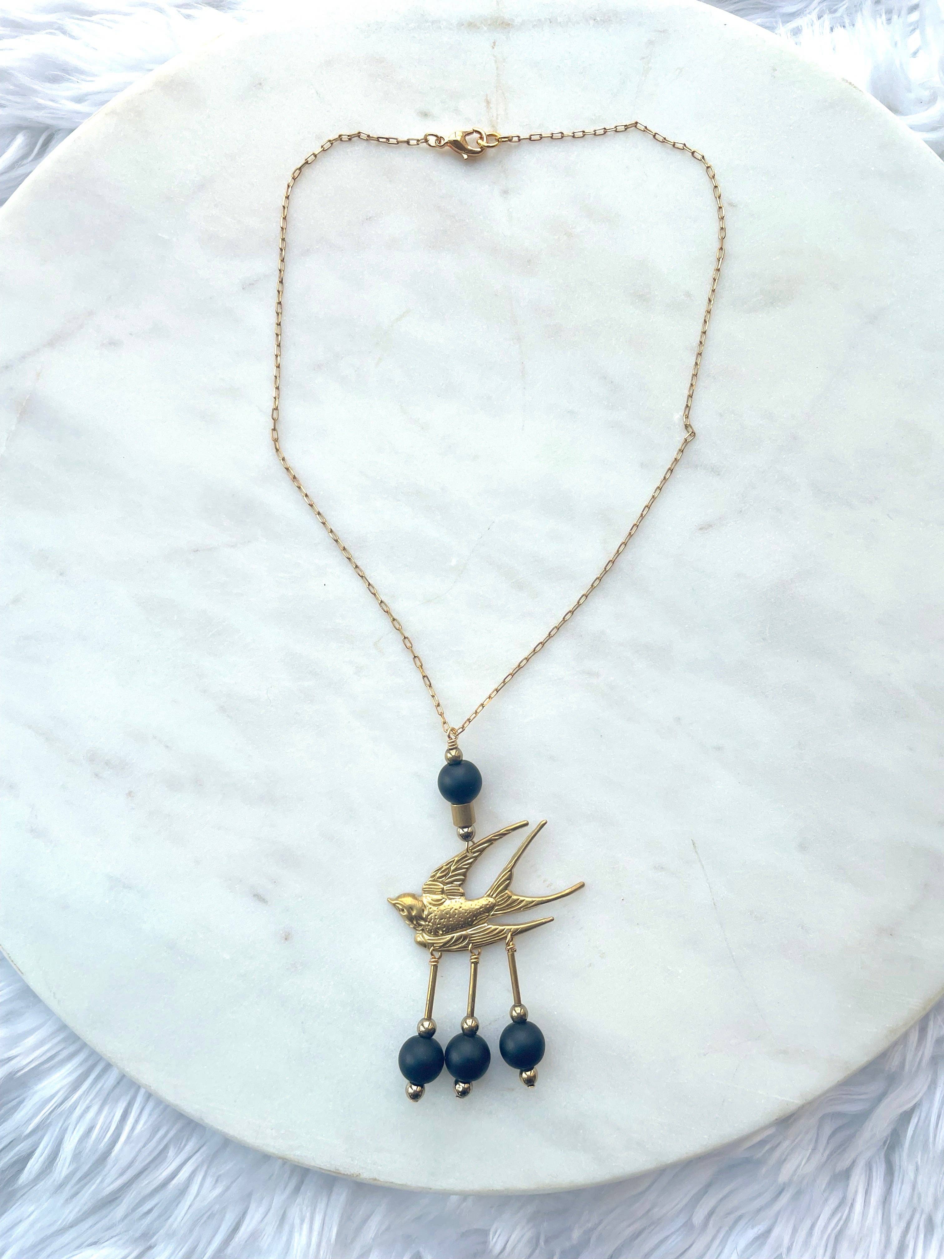 The Talia Necklace - Brass Bird Statement Necklace, photo 2 of 8