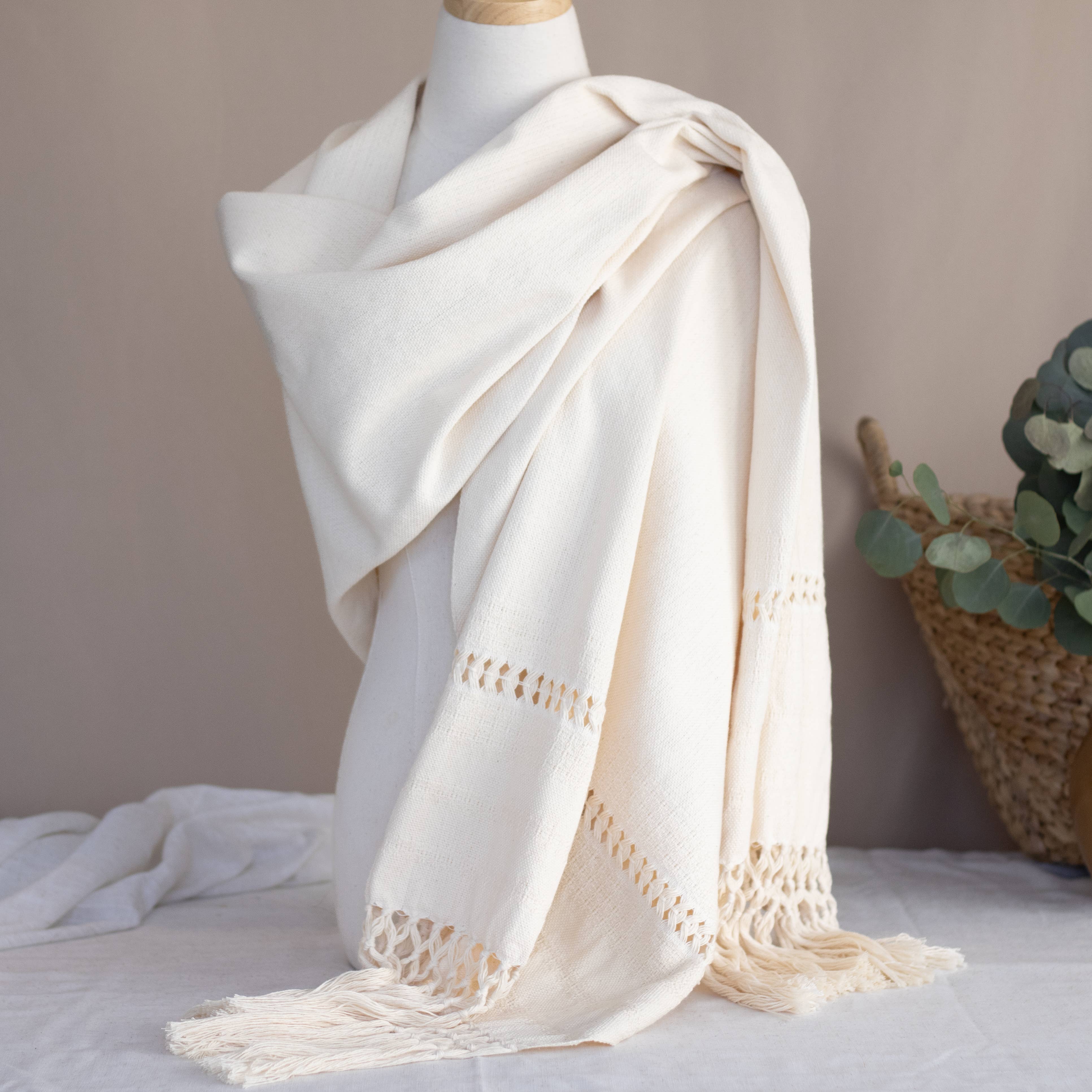 Handwoven Organic Cotton Shawl Wrap - Natural Cotton, photo 1 of 8