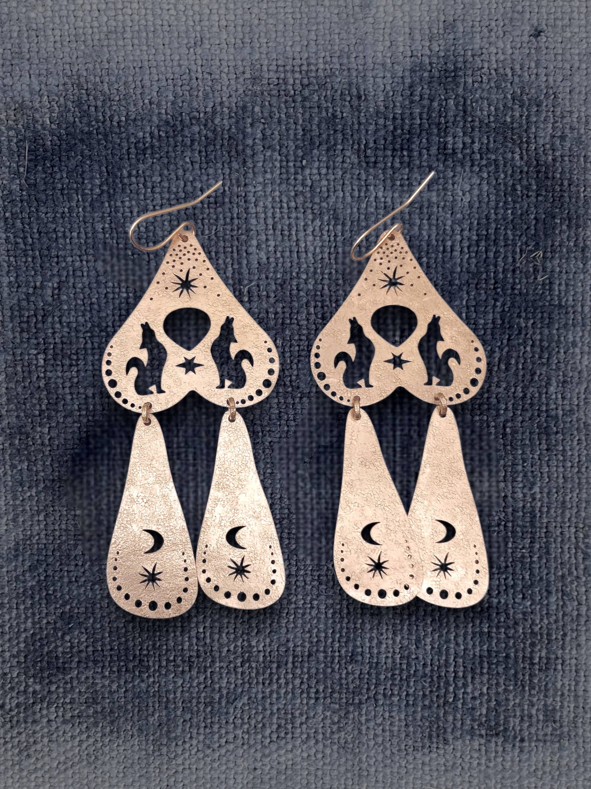 Wolf,Brass Earrings, photo 1 of 2