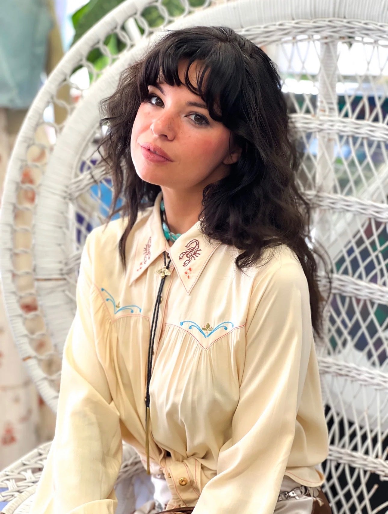 Cream Desperado Pearl Snap Embroidered Blouse, photo 6 of 6