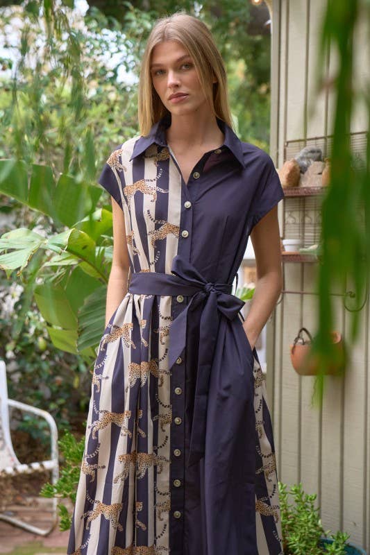 LEOPARD STRIPE PANEL SHIRT DRESS, photo 1 of 4