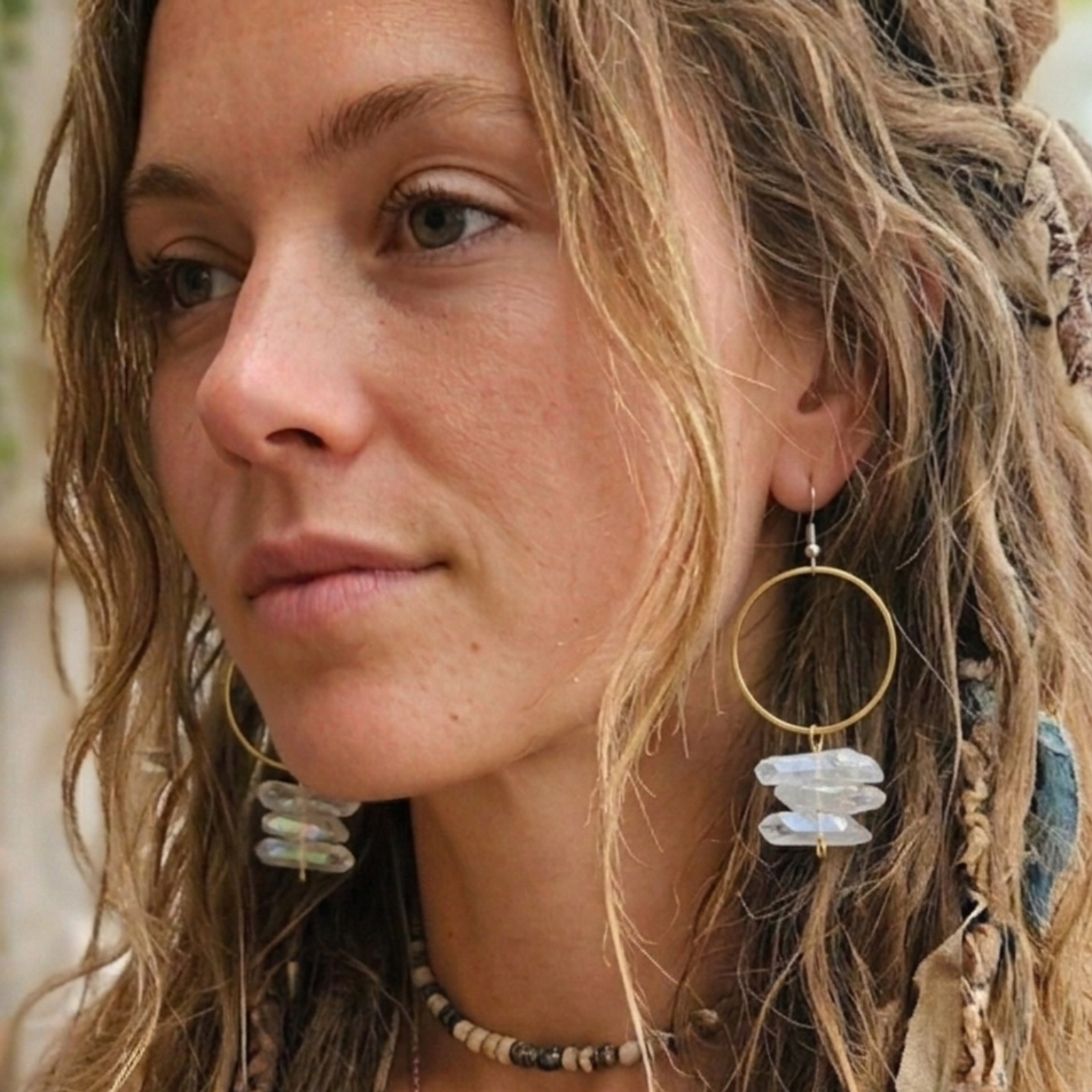White Aura Quartz Hoop Earrings, photo 2 of 2