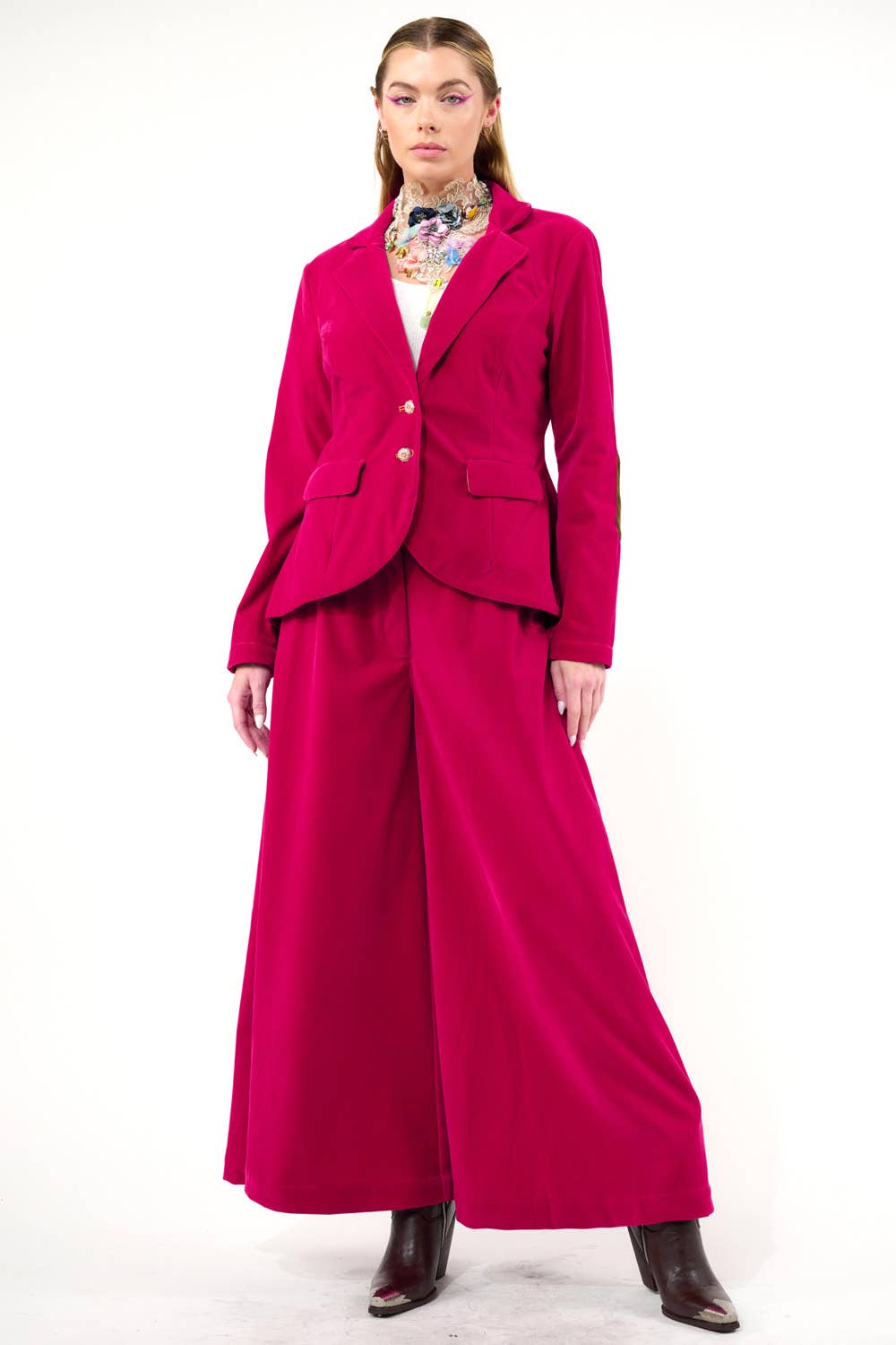 Fuschia Wide Leg Velvet Pants, photo 1 of 8