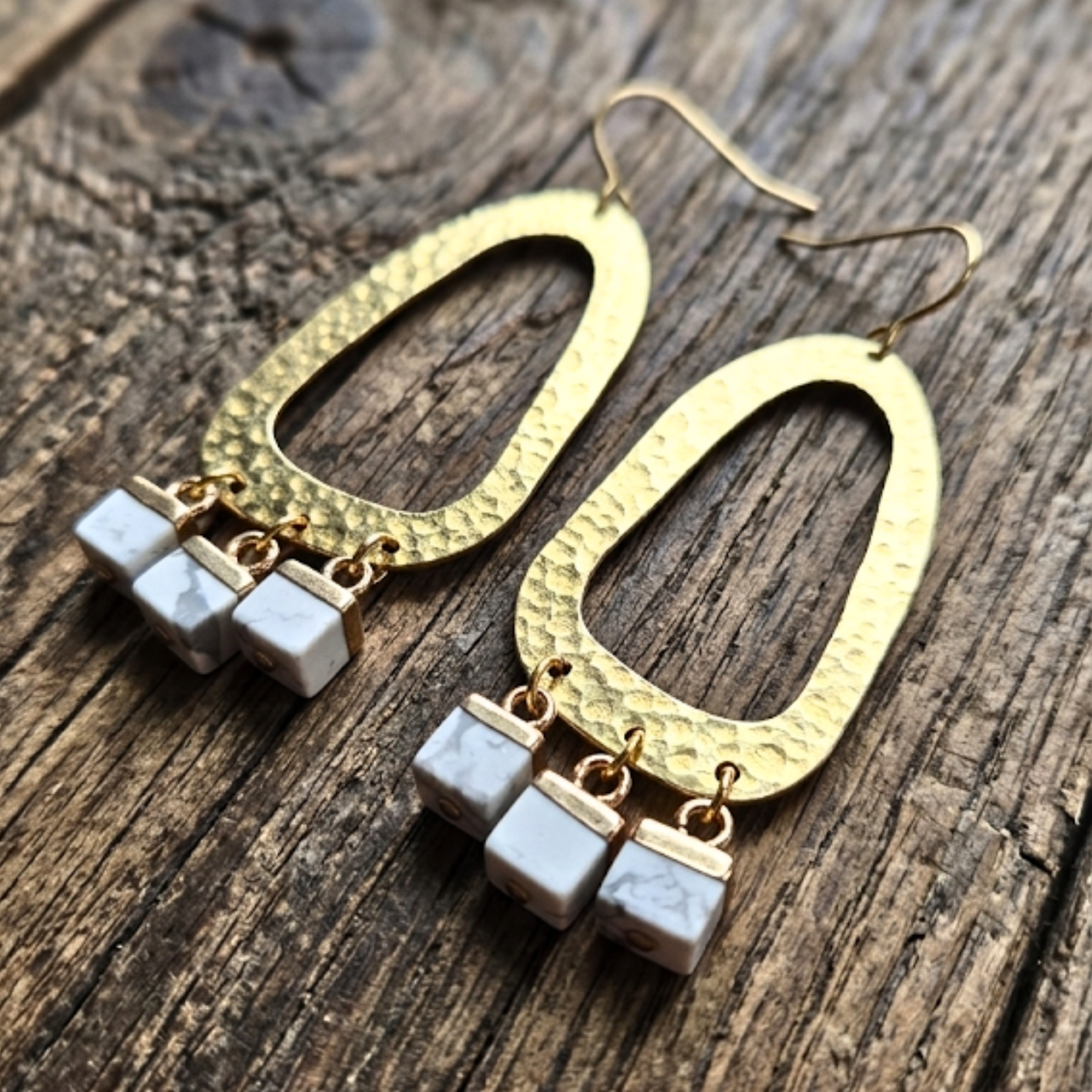 Geometric Hoops White Howlite | 18k Gold, photo 1 of 2