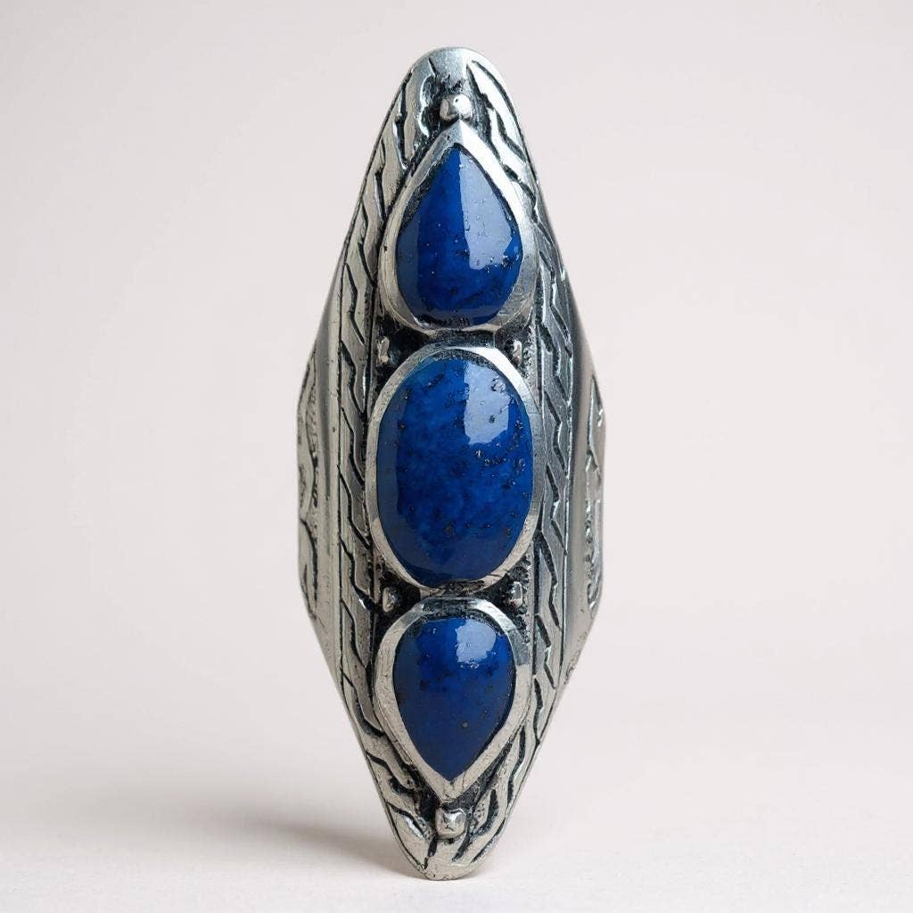Afghan Lapis Lazuli Silver Saddle Ring, photo 1 of 8