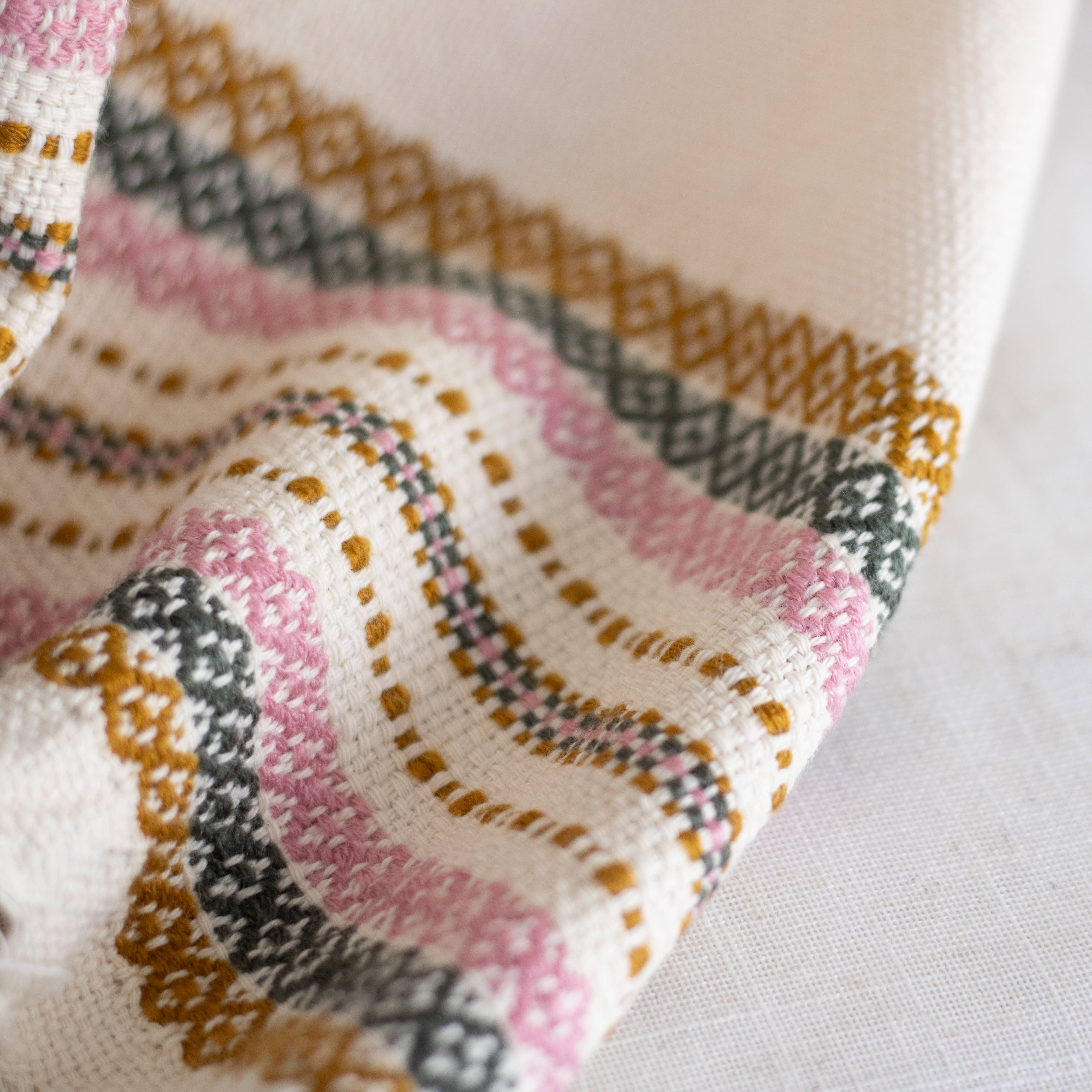 Handwoven Organic Cotton Shawl Pink, Olive and Mustard, photo 4 of 8