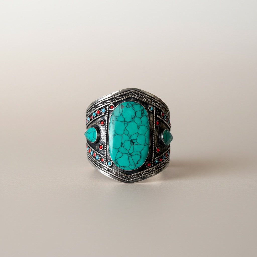 vintage turquoise cuff Afghan silver, photo 2 of 4