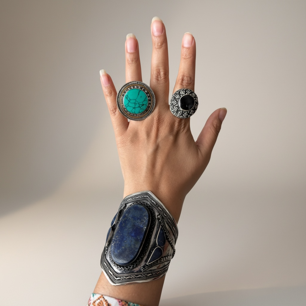 Lapis and Turquoise Stone Tribal Cuff, photo 3 of 4