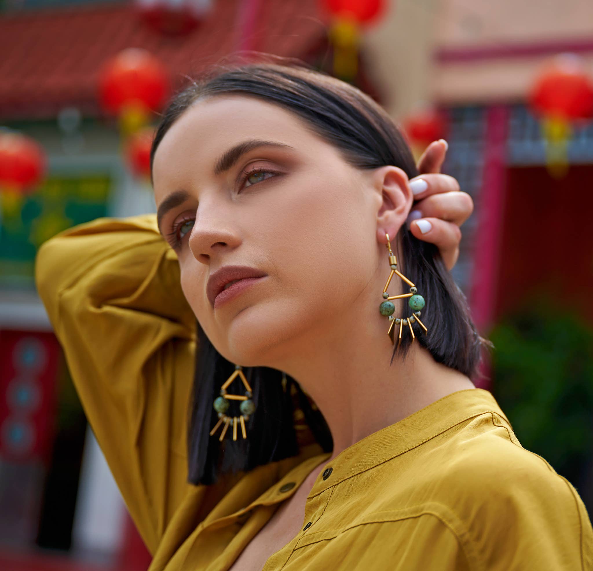 The Sylvi Earring - Large Turquoise Spike Statement Earrings, photo 2 of 8